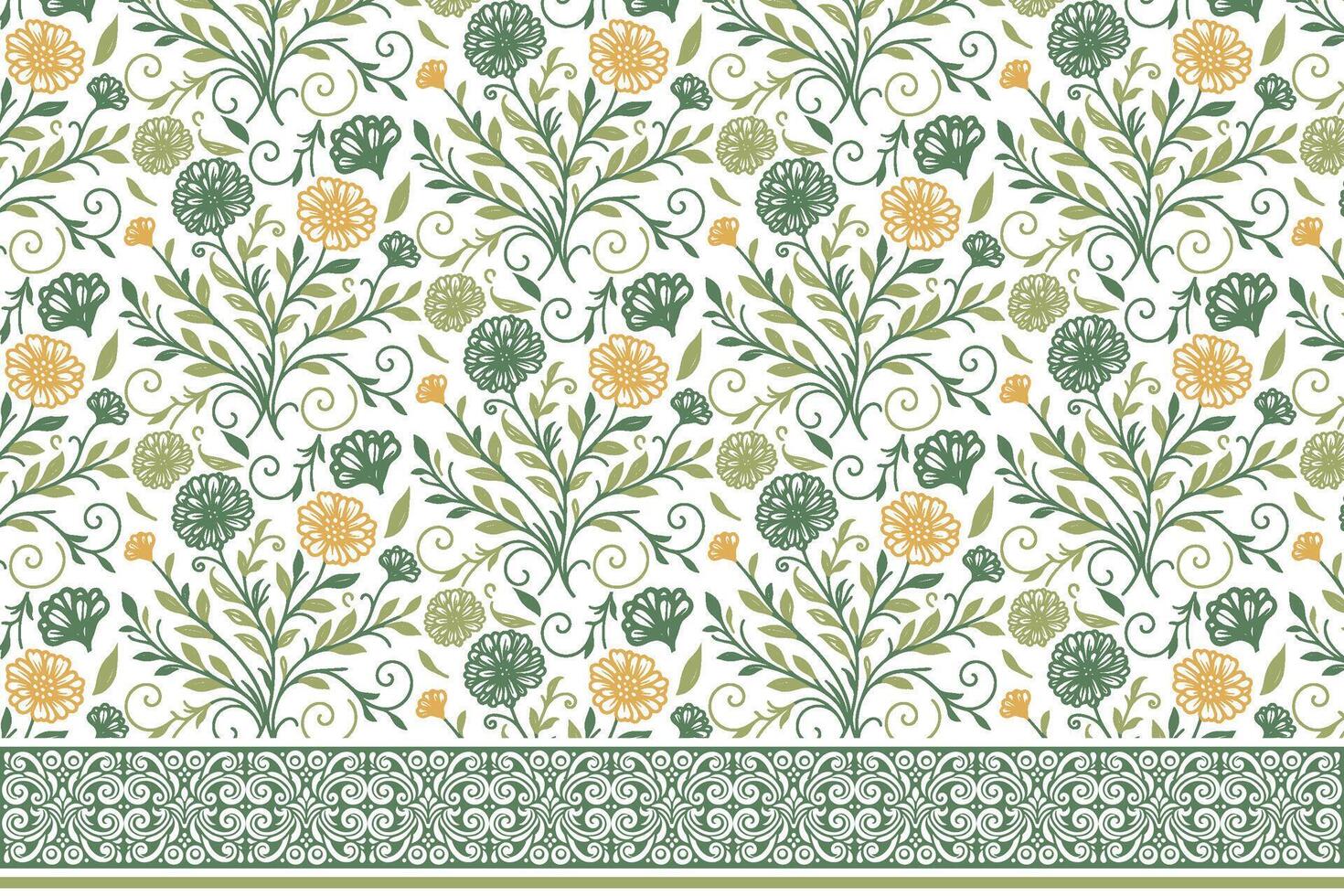 embroidery inspired border pattern. hand drawn one line floral motif. outline flower and leaves in repeat. fabric print for bedding and kitchen vector