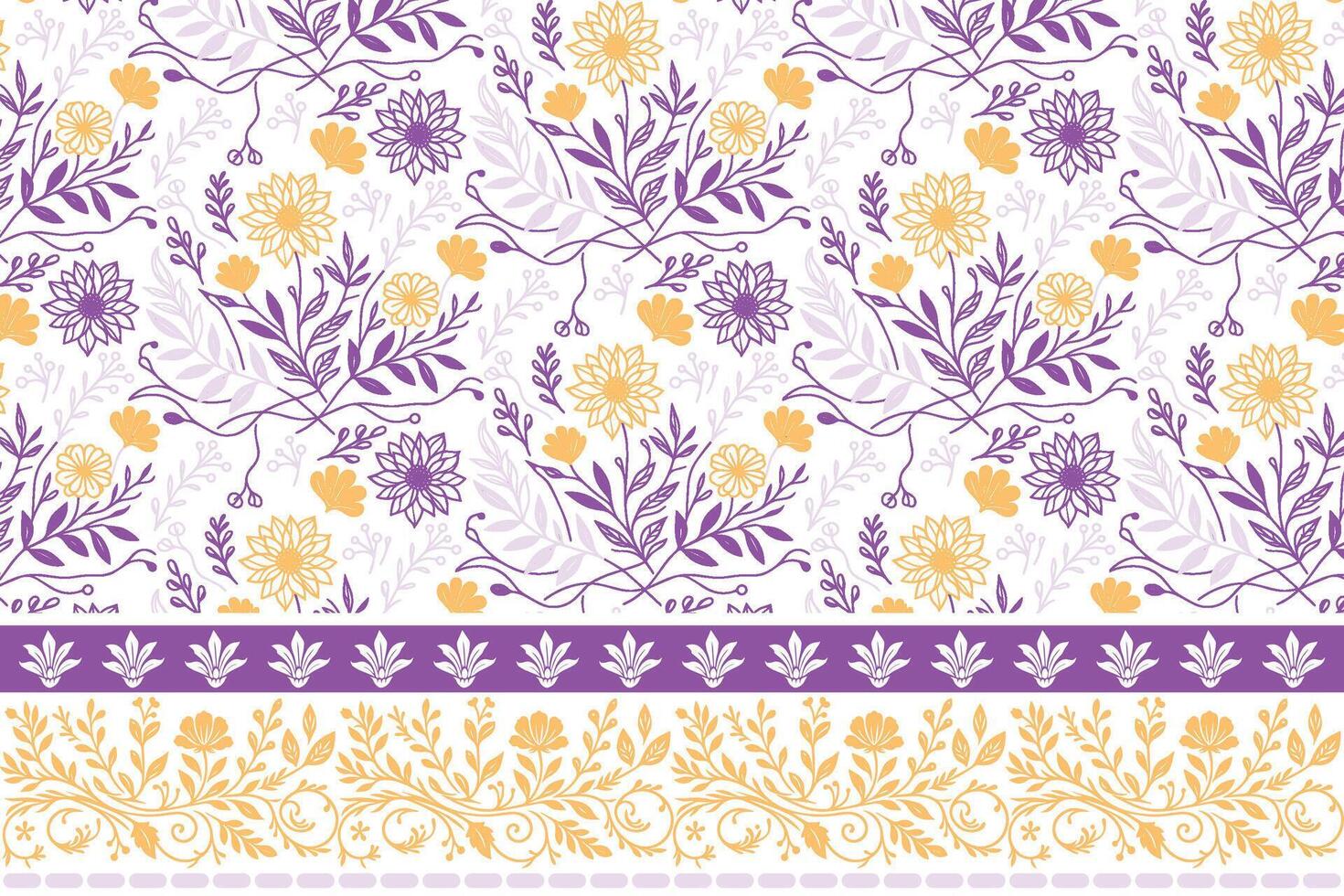 modern flower and leaf sketch. embroidery border in one line art. botanical textile pattern in repeat. household fabric and fashion print vector