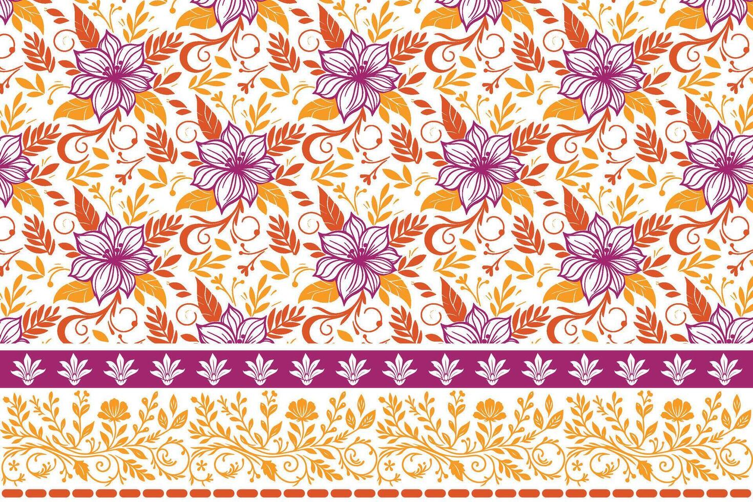 modern outline floral repeat. embroidery style sketch pattern. one line border with flowers and stems. trendy fashion and textile surface vector
