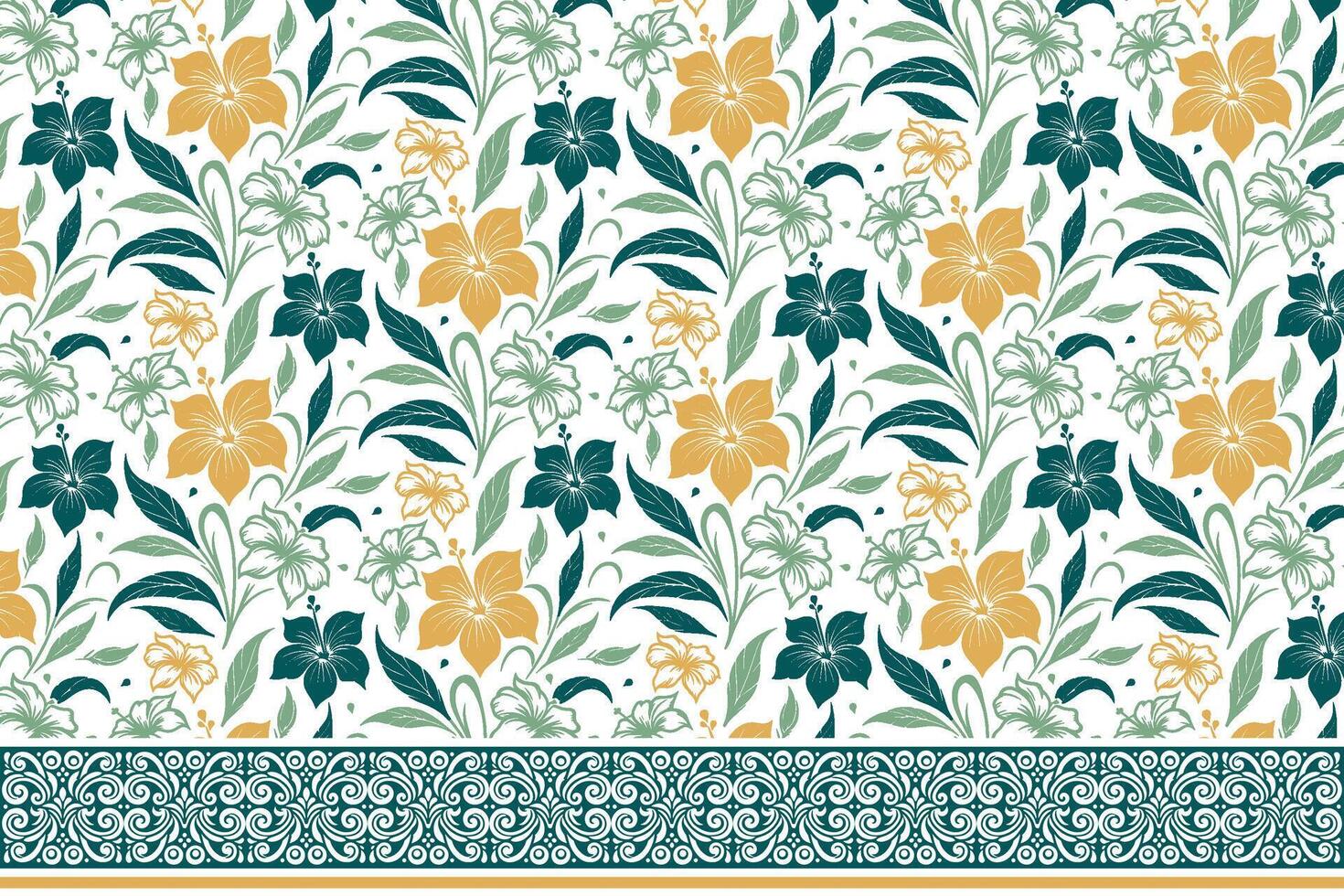 hand drawn floral elements in line. embroidery border sketch with flowers. trendy botanical motif repeat. textile idea for kitchen and interior use vector