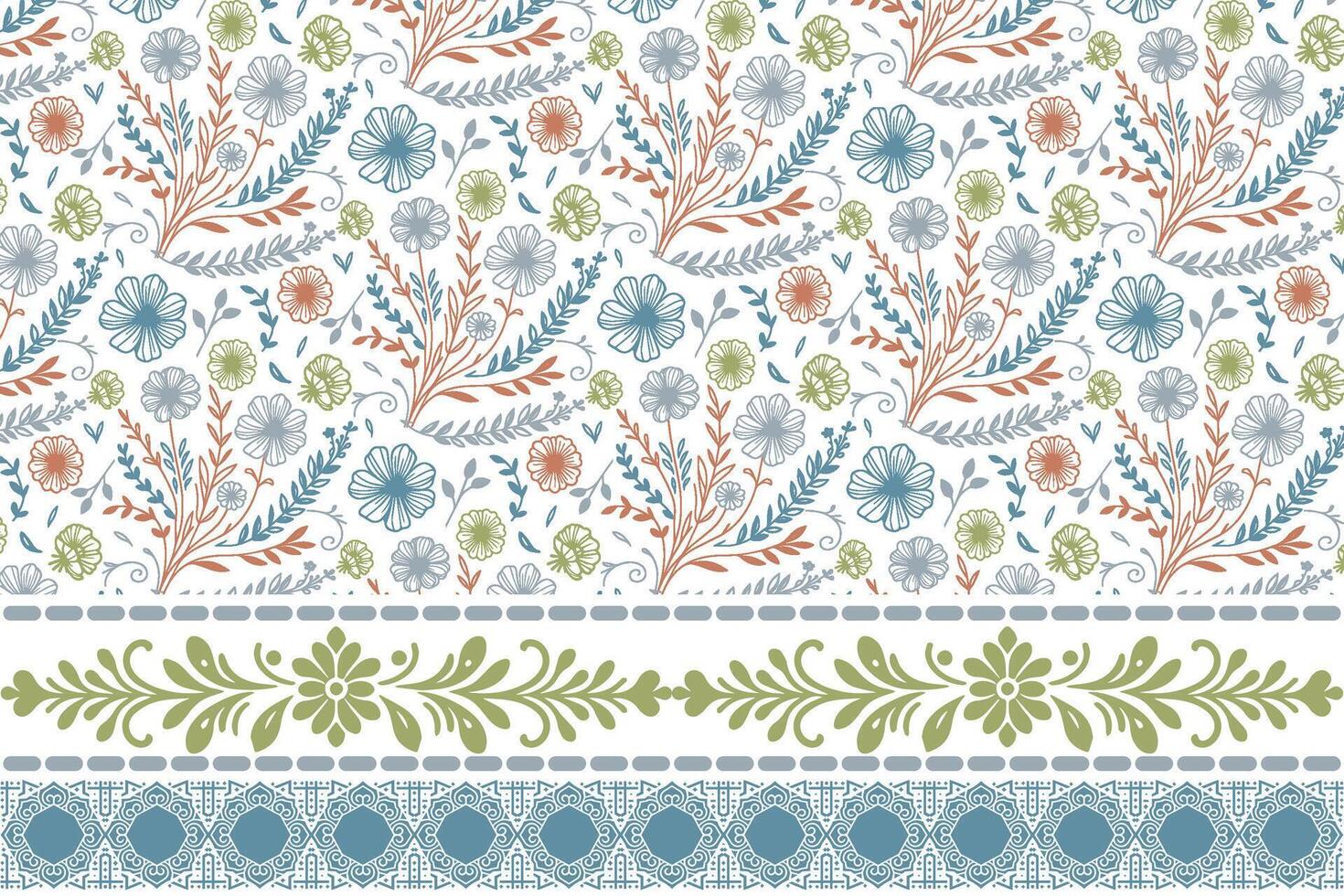 minimal flower sketch in line art. elegant embroidery border motif. botanical pattern in repeat. ideal for pillow and kitchen fabric vector