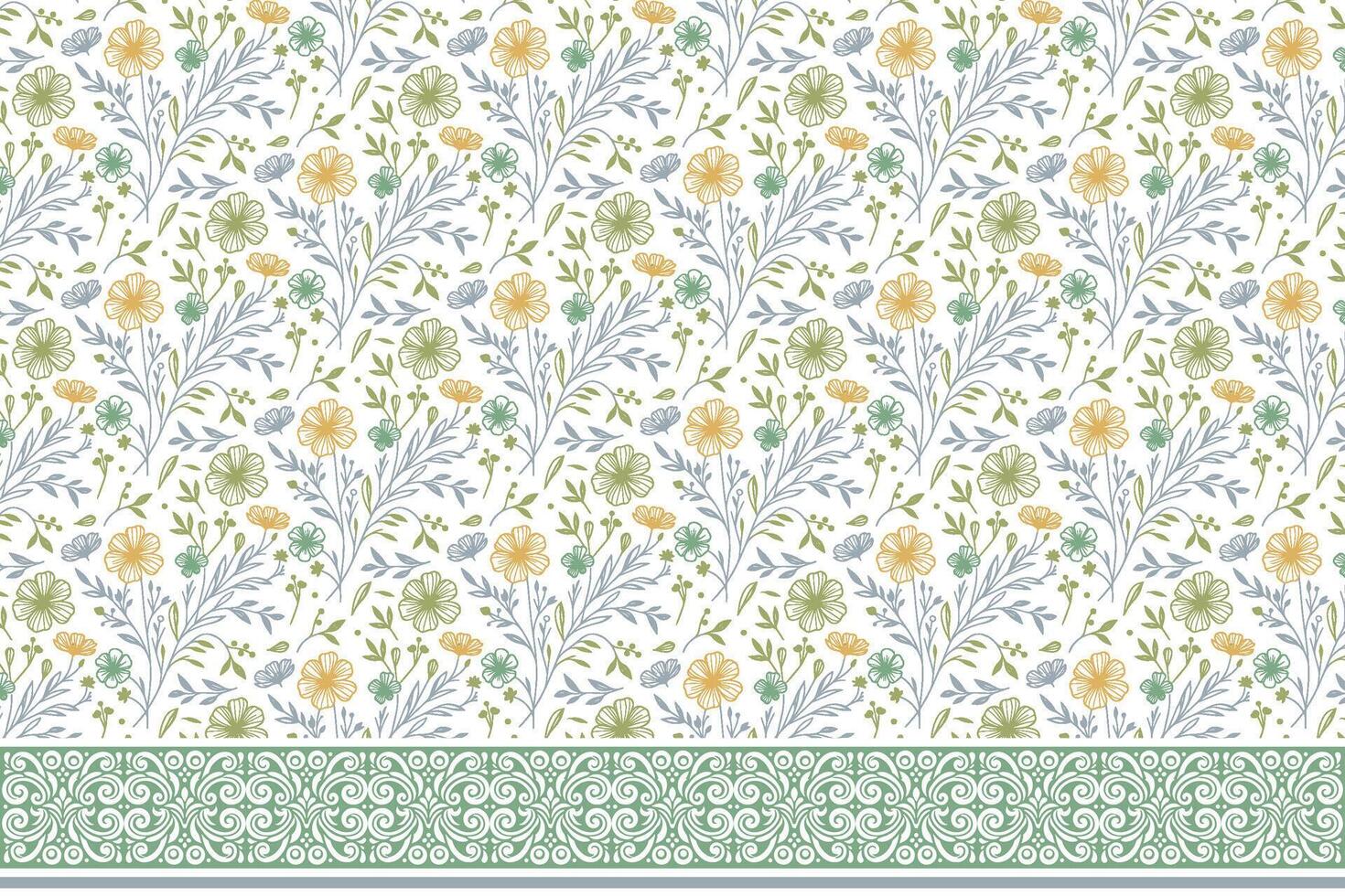 line floral sketch design. modern embroidery border pattern. botanical one line repeat motif. textile surface for bedding and fashion products vector