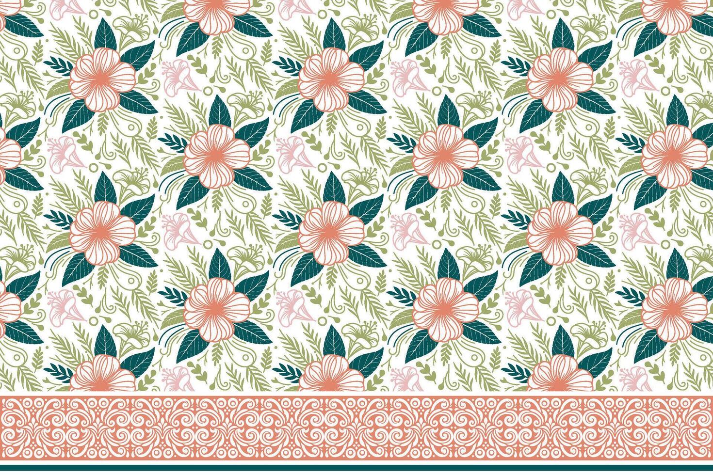 abstract flower motif in sketch. embroidery border with line drawing. one line floral design in repeat. suitable for kitchen and women wear vector