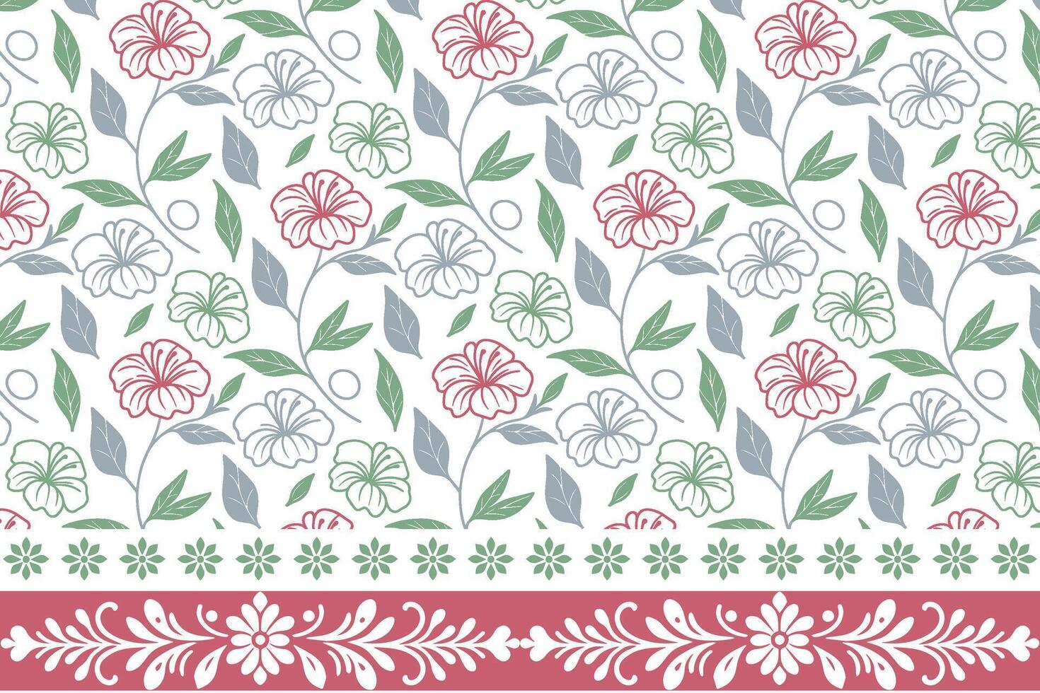 clean line flower design. border embroidery with stem sketch. one line botanical pattern. modern textile idea for pillow and bedsheet vector