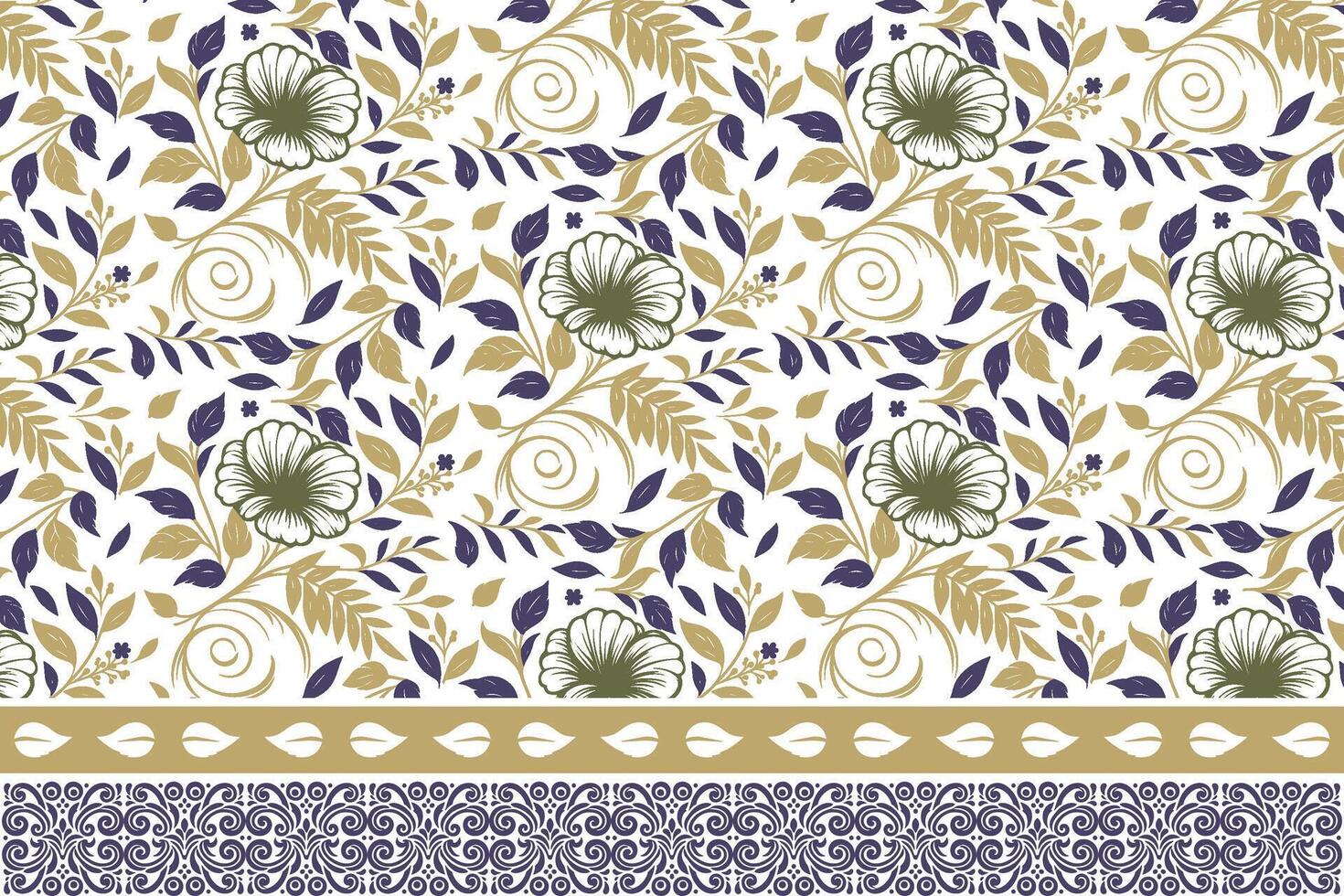embroidery style floral border. minimal one line botanical pattern. hand drawn sketch with repeat. textile for modern fashion and kitchen items vector