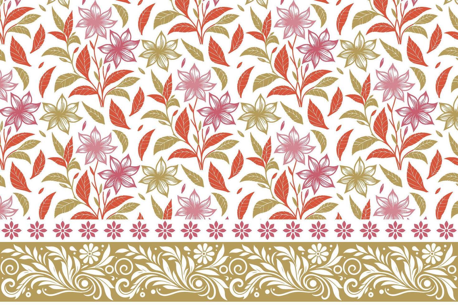 outline floral motif in repeat. embroidery border with line art flowers. modern botanical sketch pattern. textile surface for fashion products vector