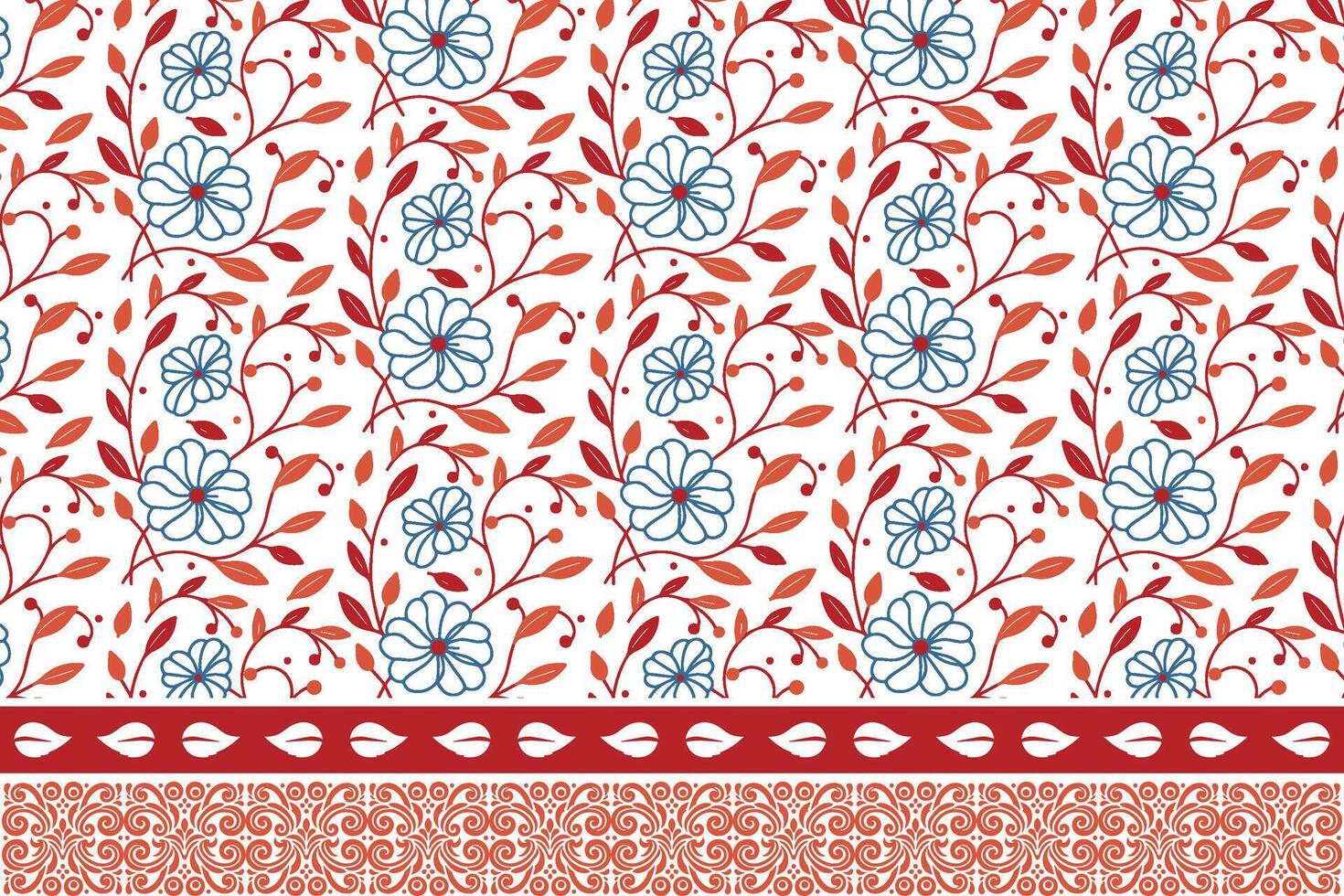 floral motif in outline sketch. embroidery border with petals and leaves. trendy one line textile pattern. fashion and interior design application vector