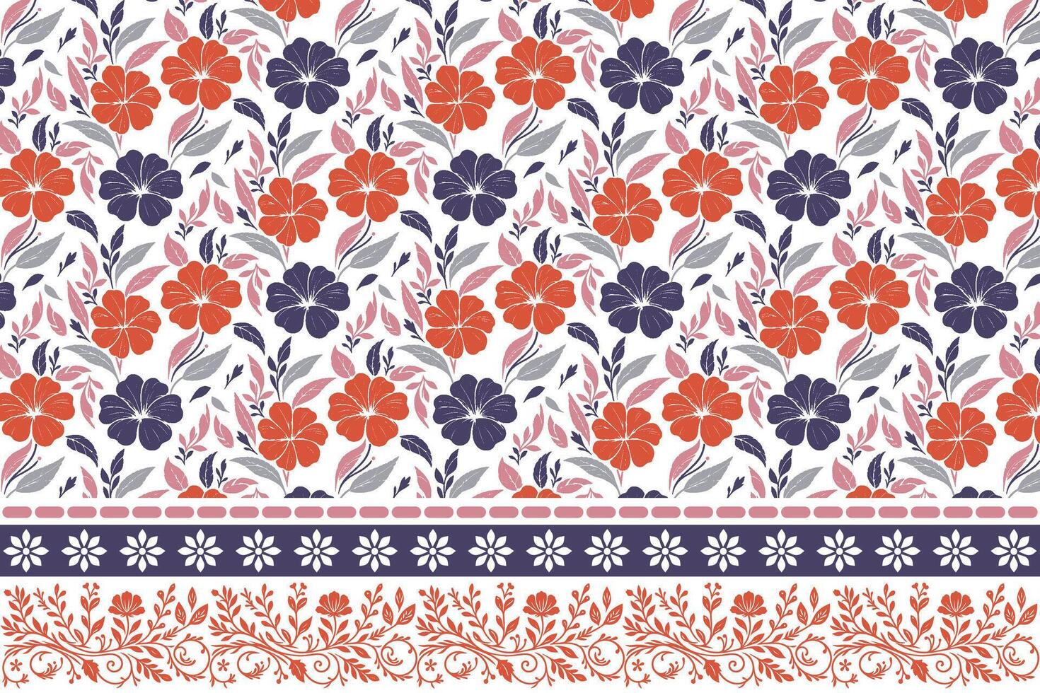 floral elements in one line. ornamental embroidery border design. modern botanical motif for fabric. repeat pattern for home and fashion uses vector