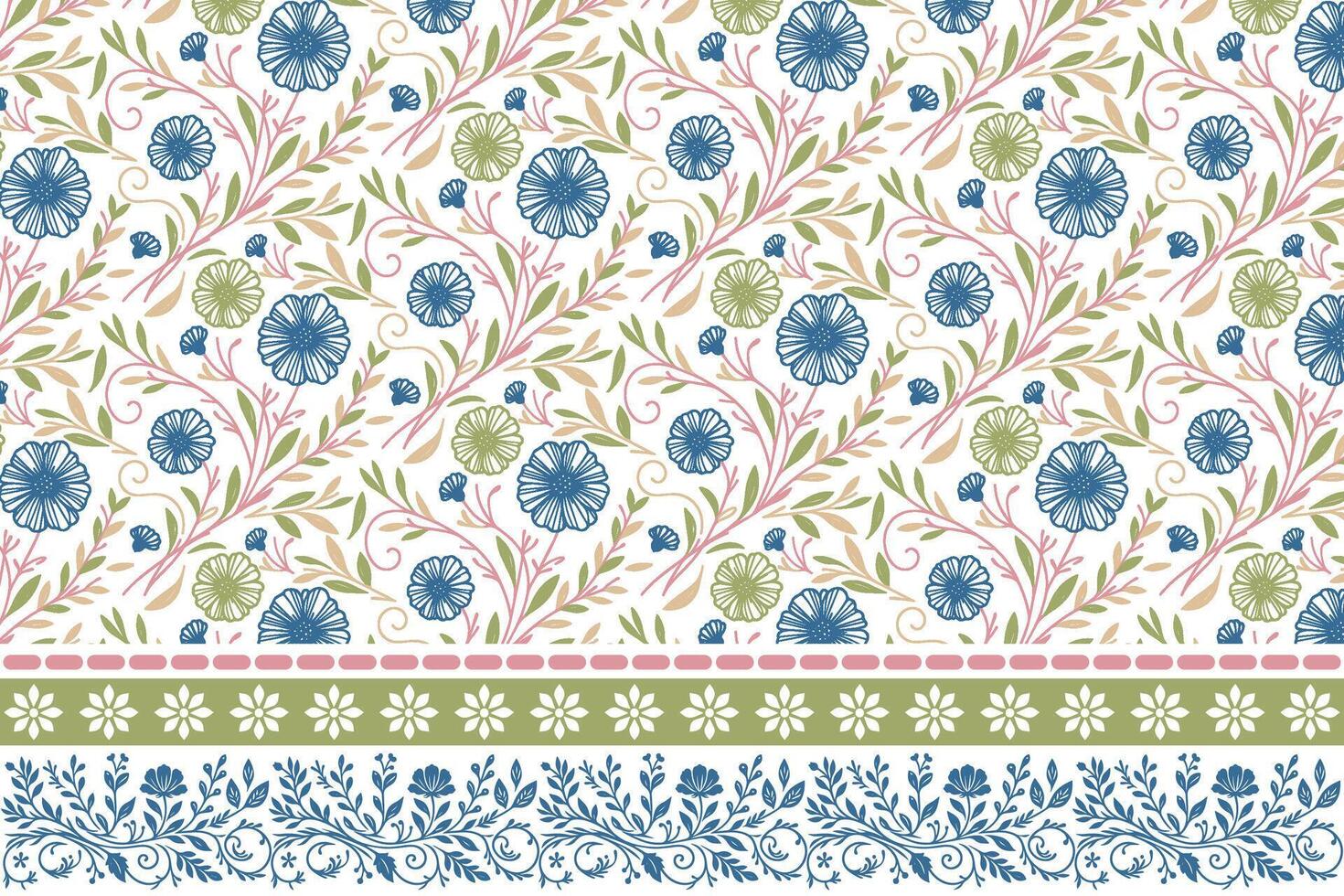 abstract flower sketch in one line. border embroidery textile motif. botanical repeat with modern outline. suitable for women wear and home fabric vector