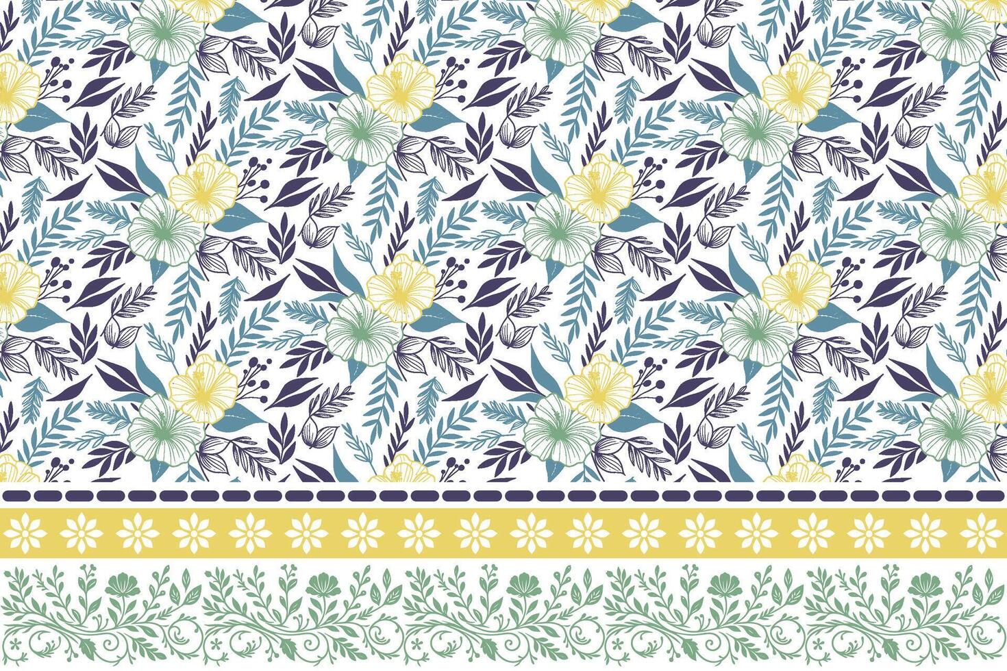 hand drawn botanical pattern. embroidery floral border in one line. modern flower and stem sketch. textile print for bedding and kitchen items vector