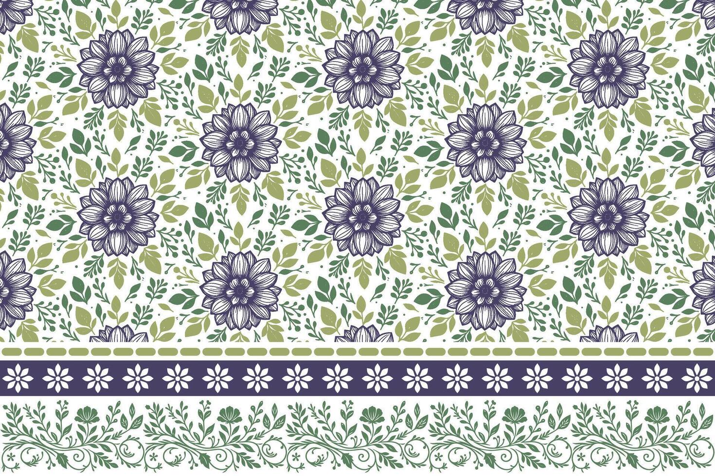 floral sketch line art. one line flower repeat design. embroidery border with leaves. trendy home textile and fashion surface concept vector