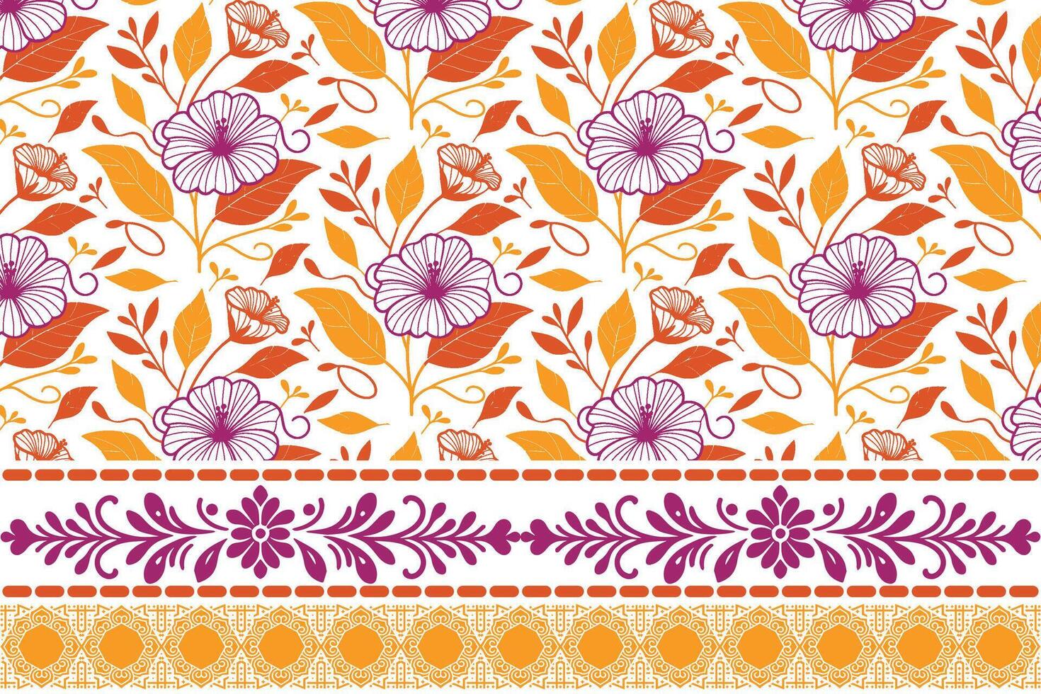 clean botanical flower outline. sketch pattern with embroidery border. minimal one line motif. home textile and fashion application vector
