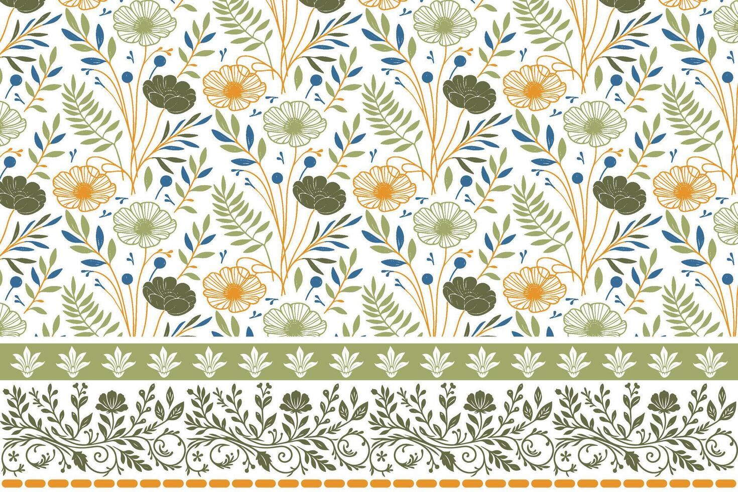 abstract flower and leaf sketch. embroidery border with one line design. modern textile repeat pattern. for bedding, pillow and kitchen products vector