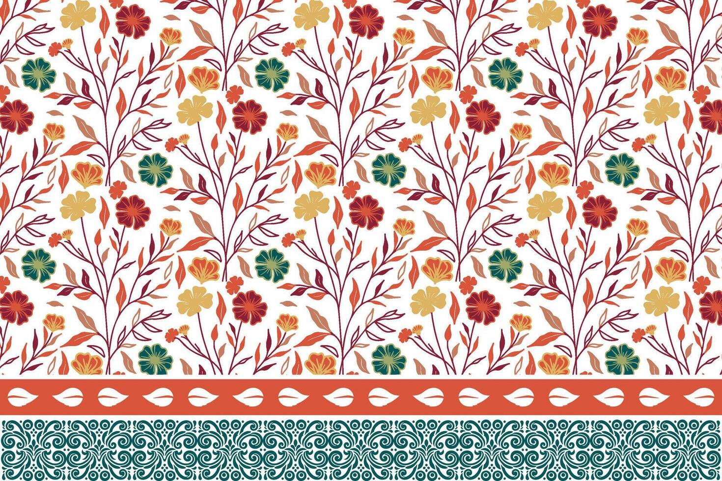 elegant border embroidery pattern. floral sketch with line drawn flowers. clean minimal botanical motif. fabric print for women and interior use vector