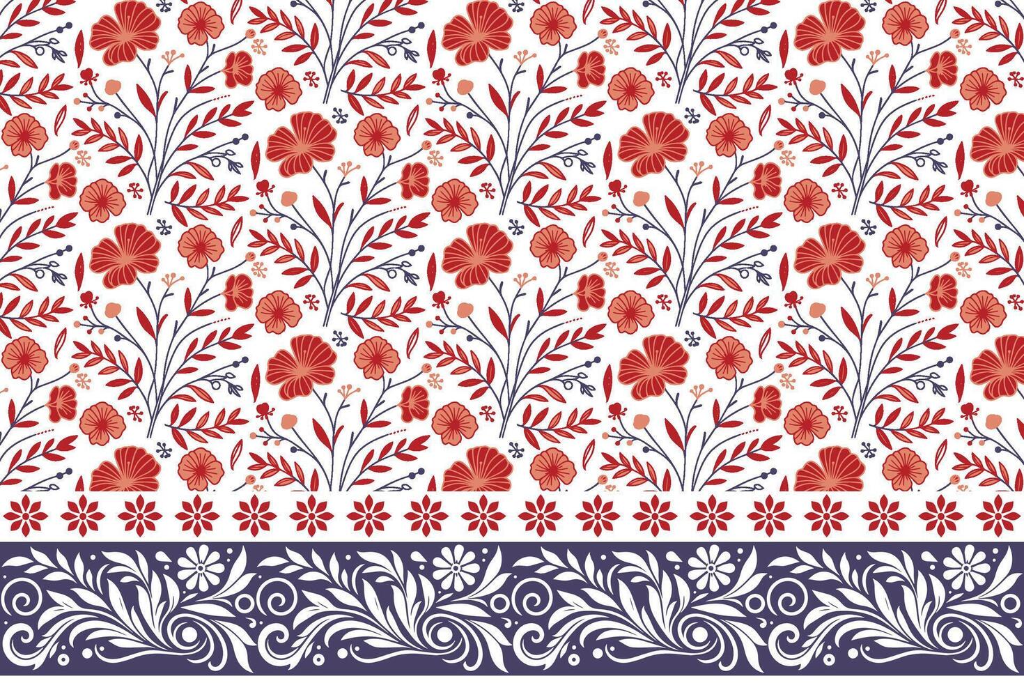 delicate sketch floral elements. border embroidery with clean line art. minimal one line botanical pattern. repeat design for bedsheets and covers vector