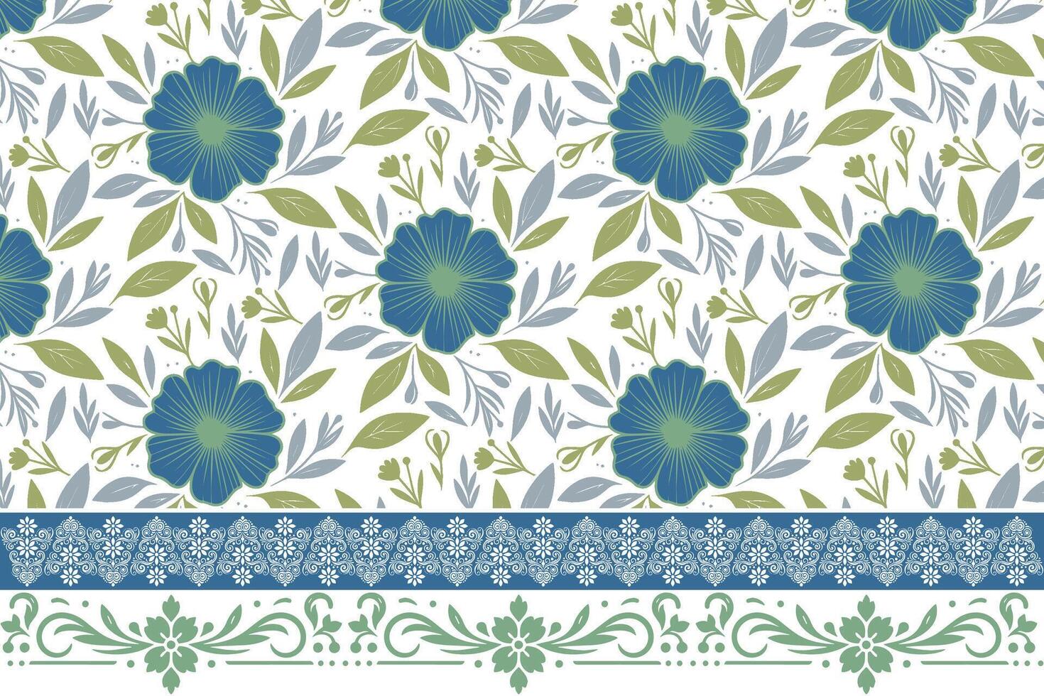 floral repeat pattern in line style. modern embroidered border sketch. minimal one line botanical design. suitable for kitchen and fashion textiles vector