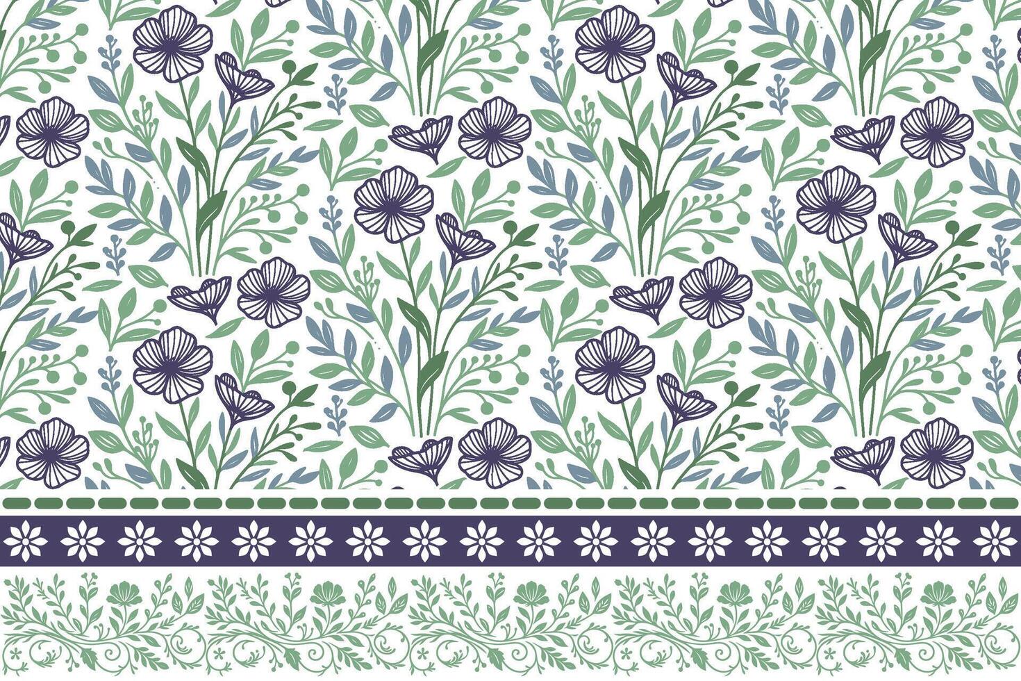 hand drawn floral border sketch. one line art with leaves and petals. trendy pattern in repeat. textile and fashion ready surface design vector