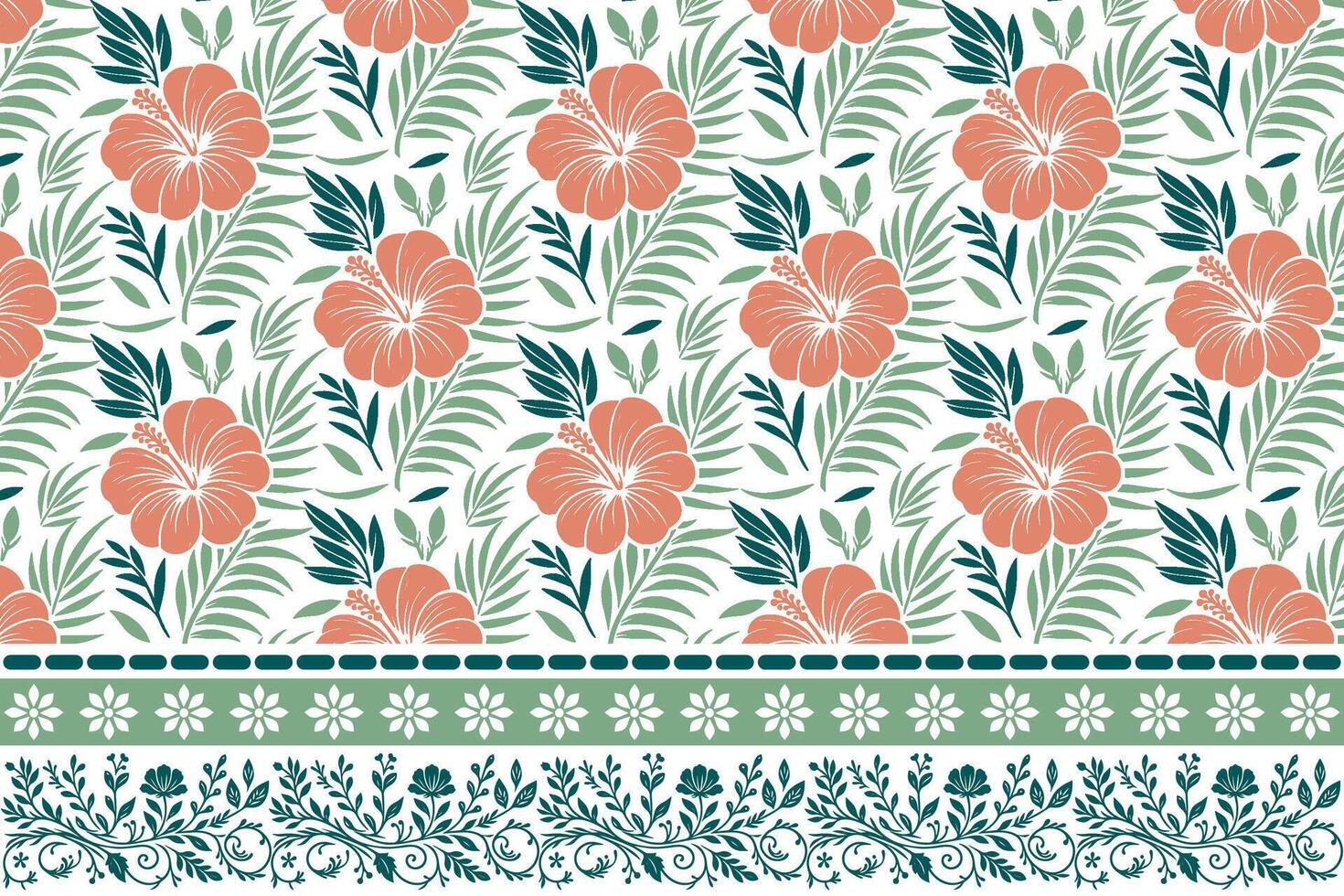 clean one line flower motif. ornamental embroidery style border. hand drawn botanical pattern. textile design for fashion and accessories vector
