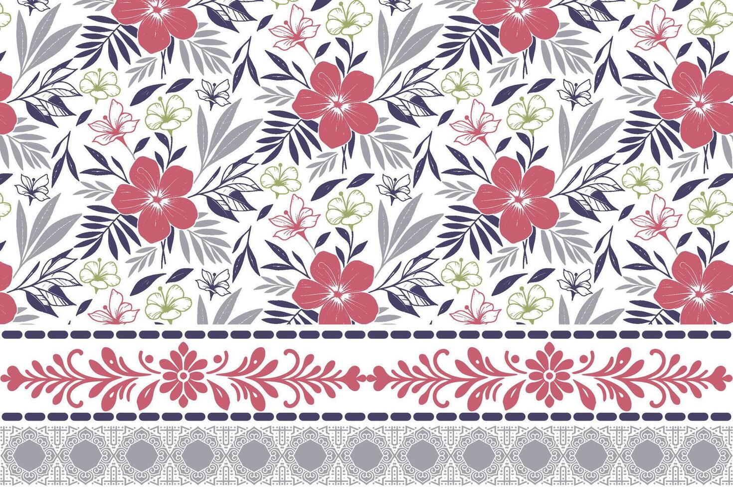 trendy floral sketch illustration. embroidery border with botanical line art. one line flower drawing. perfect for pillow and bedsheet prints vector