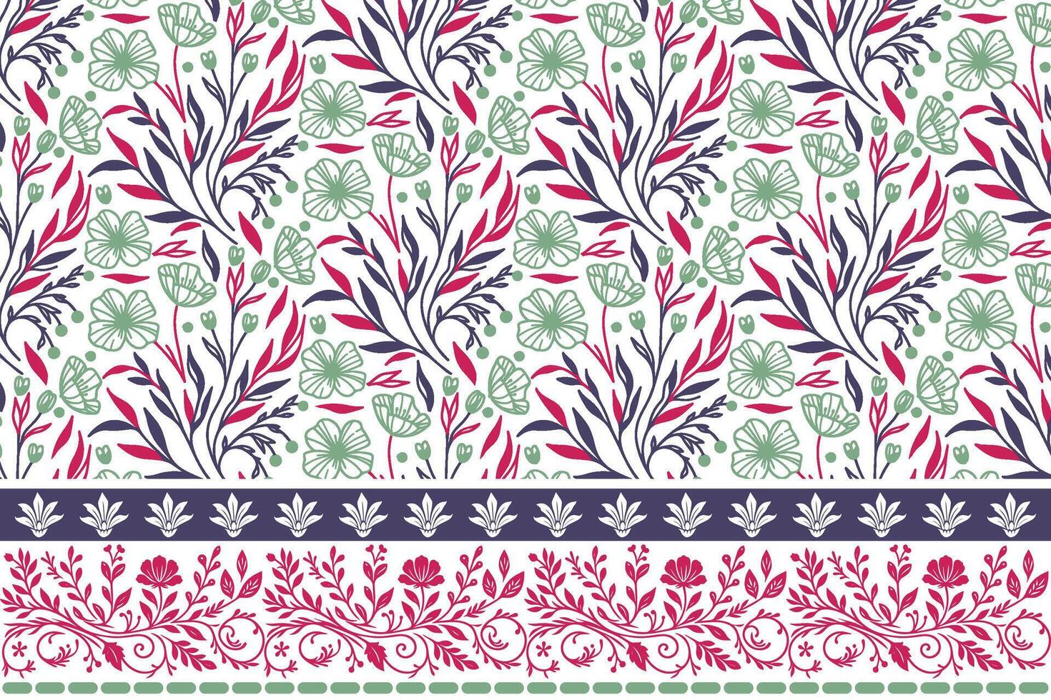 floral elements in line style. border embroidery design with sketch. elegant flower and stem repeat. minimal textile for fashion and bedding vector