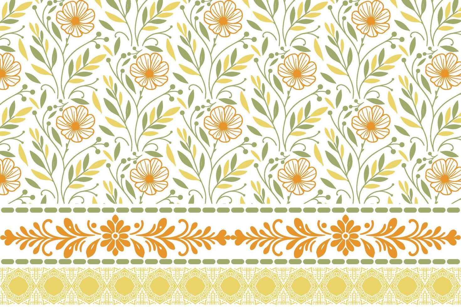 modern botanical floral motif. minimal one line design with flowers. embroidered border in repeat. trendy print for fashion and home textiles vector
