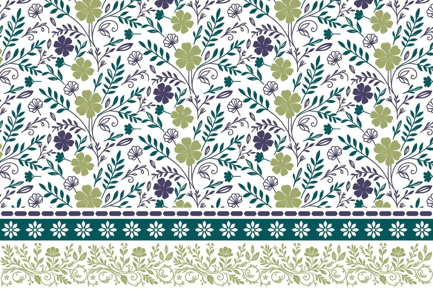 one line botanical floral pattern. stylish border embroidery detail. minimal sketch of flowers and leaves. fashion textile and home surface design vector