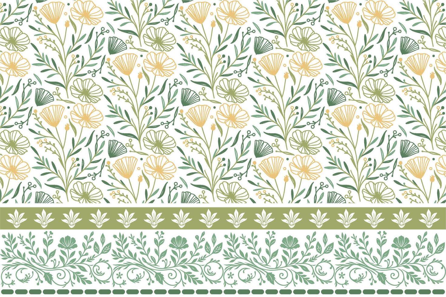 trendy floral sketch pattern. one line botanical flowers with stems. ornamental edge border design. abstract textile for fashion and kitchen use vector