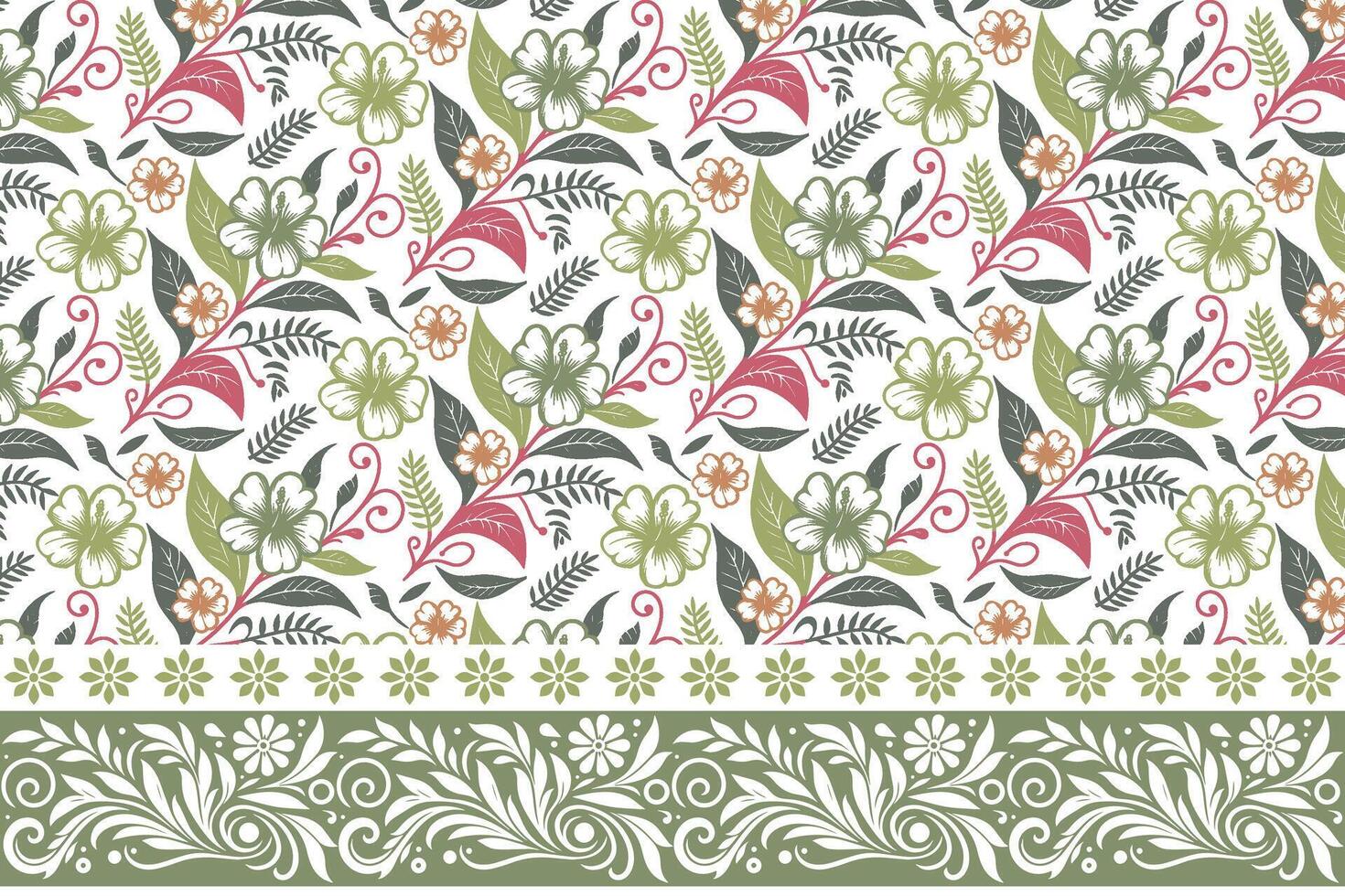 delicate floral border design. hand drawn line flowers and leaves. botanical repeat pattern in outline. modern minimal print for fabric products vector