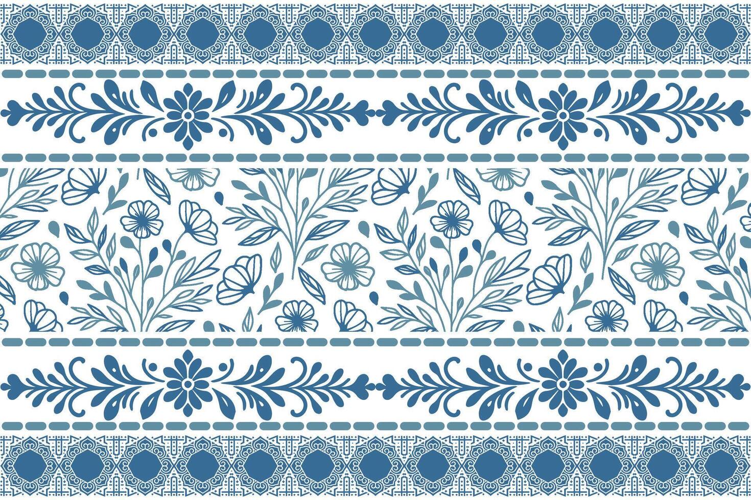 minimal botanical layout in blue featuring flowers and thin border structure for women wear and accessories vector