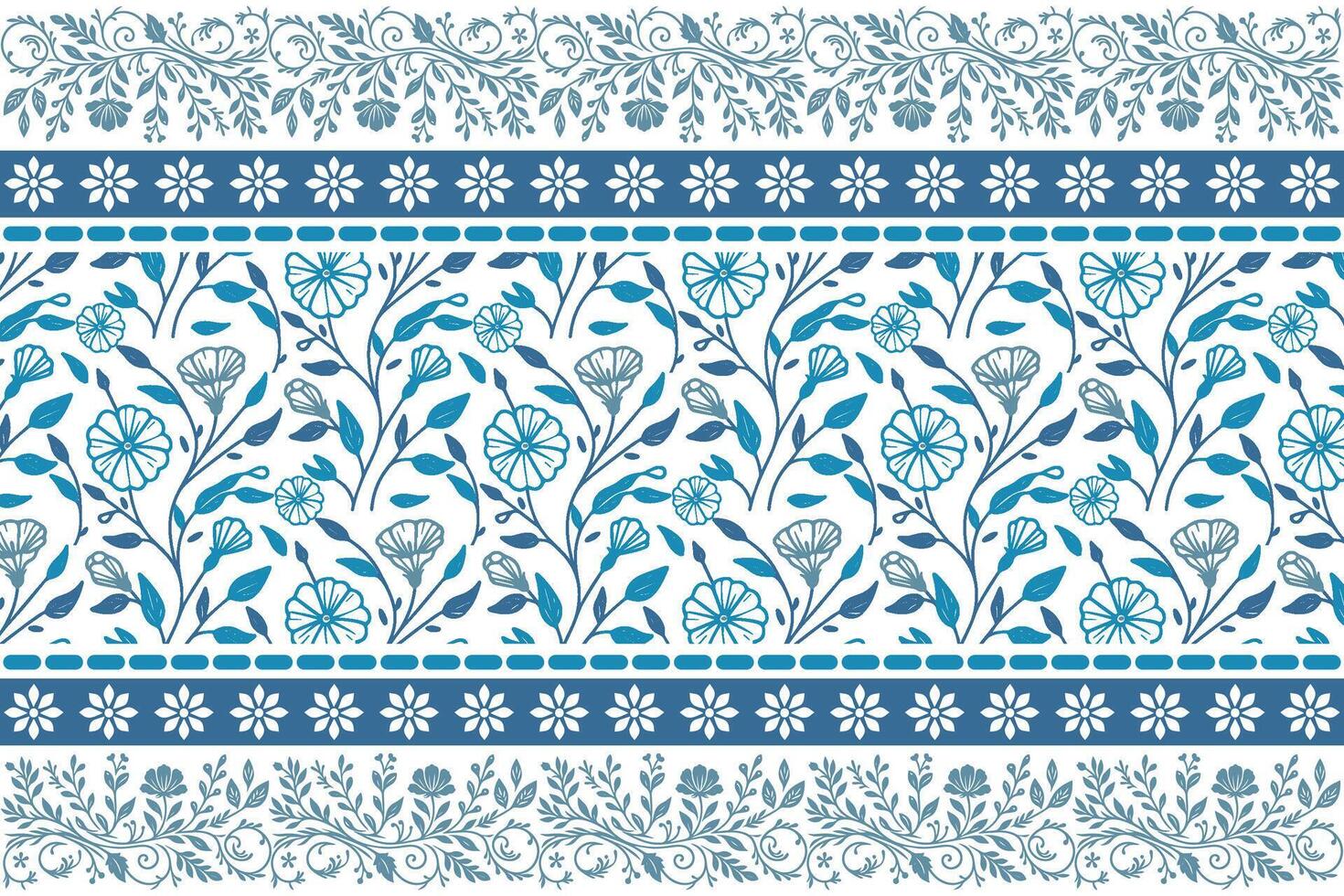 single line botanical artwork with blue petals and minimal stems surrounded by classic border styling vector