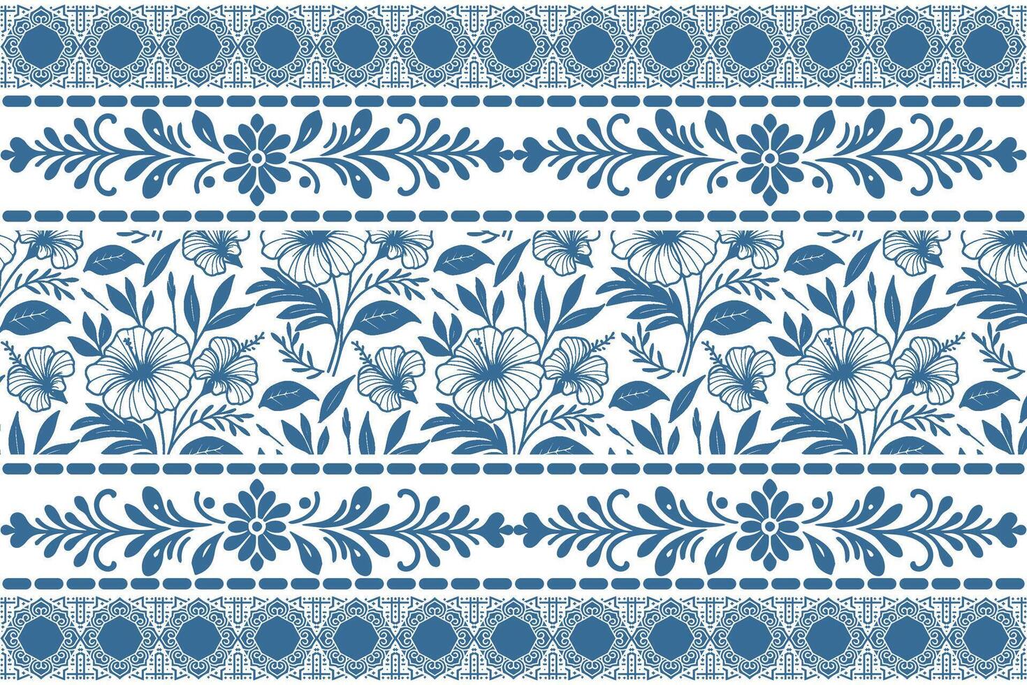 abstract botanical artwork in continuous blue line with balanced floral motifs and ornamental border edges vector