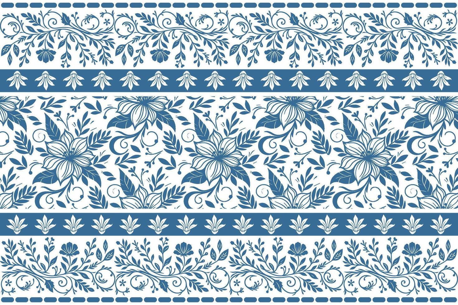 one line sketch floral design in blue with petal and leaf illustrations framed by structured ornamental borders vector