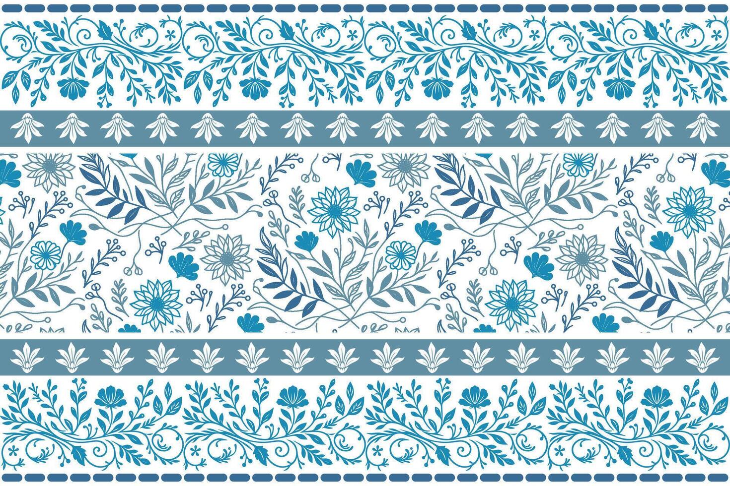 botanical sketch in blue outline with slender stems and subtle border forms ideal for home fabric use vector