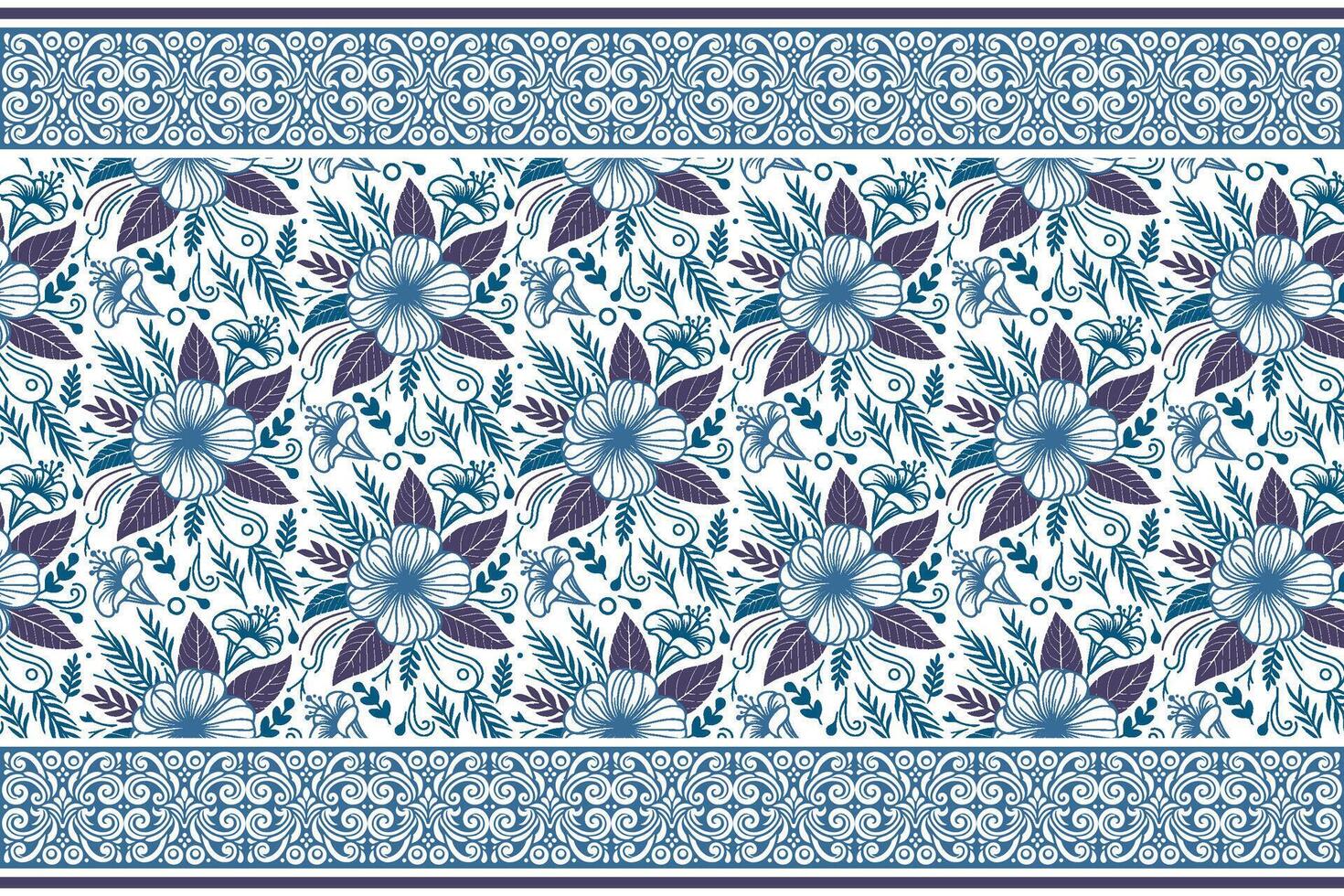 clean blue floral arrangement in line art style with symmetrical petal shapes and a classic border structure vector
