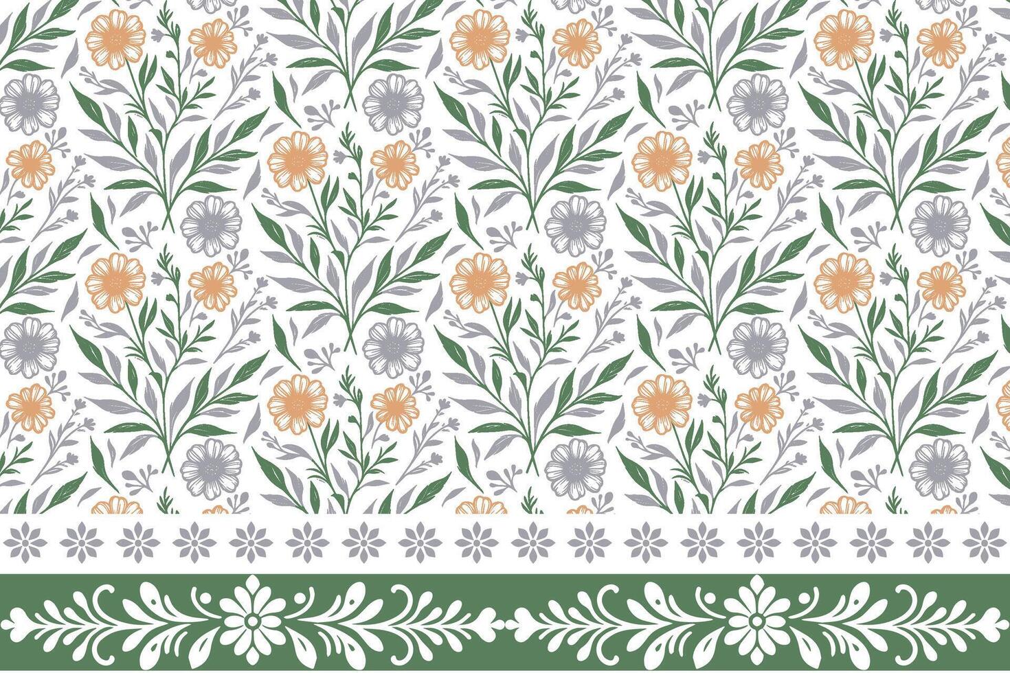flower outline pattern with stems. hand drawn border embroidery motif. clean minimal textile sketch. home and kitchen fabric inspiration vector