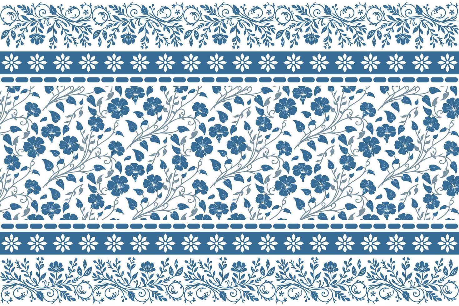 abstract flower and leaf artwork in single line blue style enclosed in a thin ornamental border for fashion prints vector