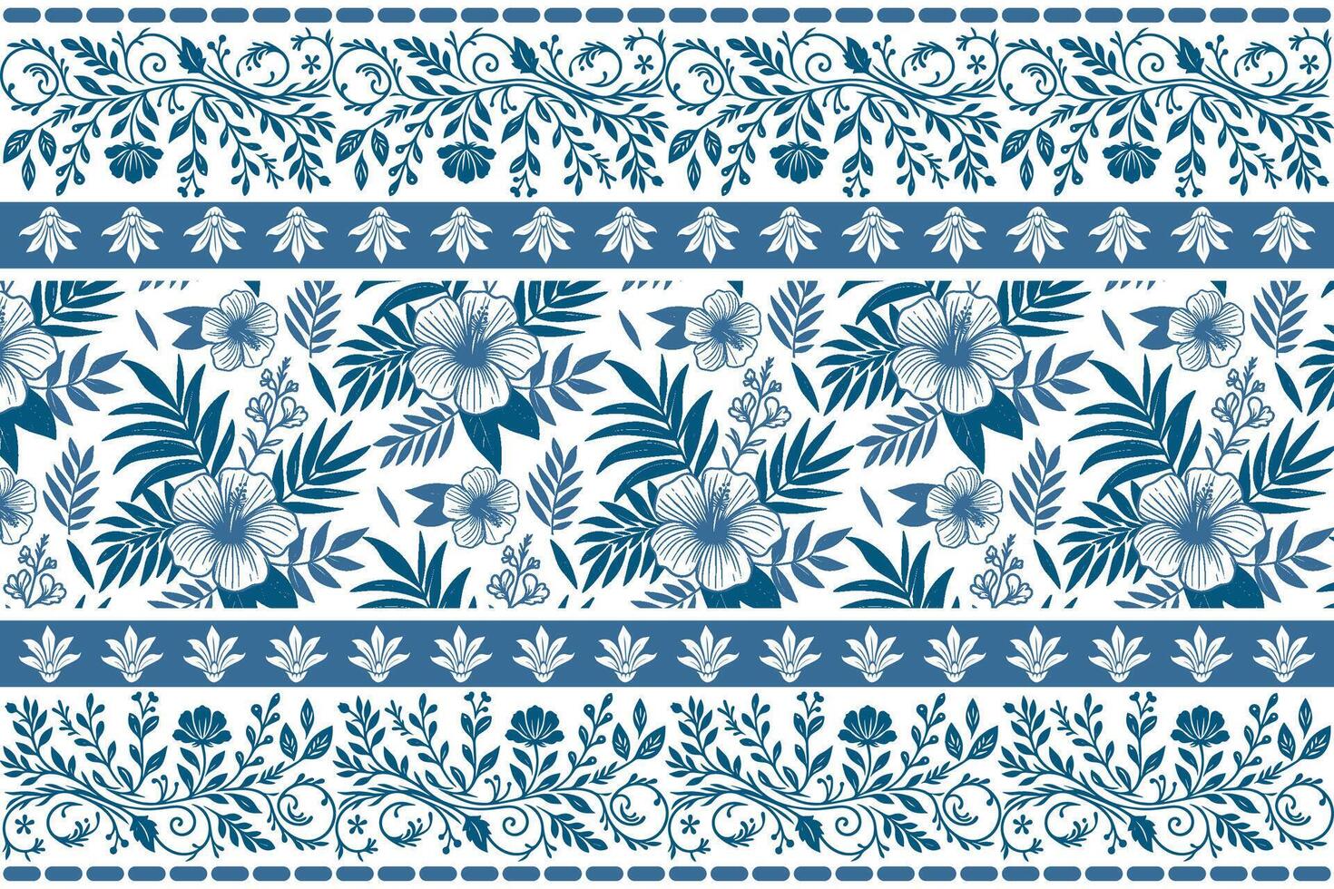 one line floral artwork in soft blue ink with detailed border elements for use in home textile and fashion patterns vector