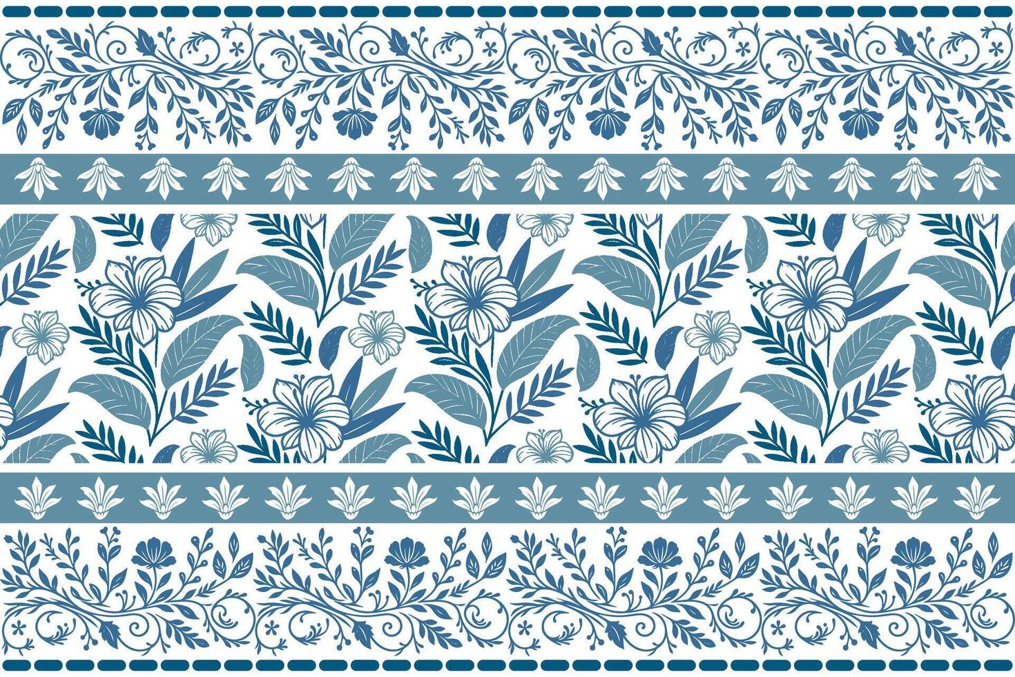 minimal line art floral design with soft blue flowers and continuous botanical border for kitchen wear and accessories vector
