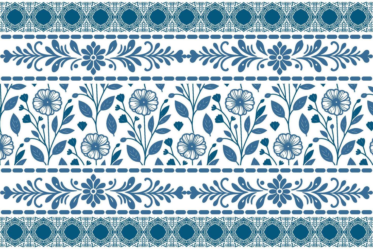 simple petal sketches in blue line art enclosed by a soft border design for women clothing fabric printing vector