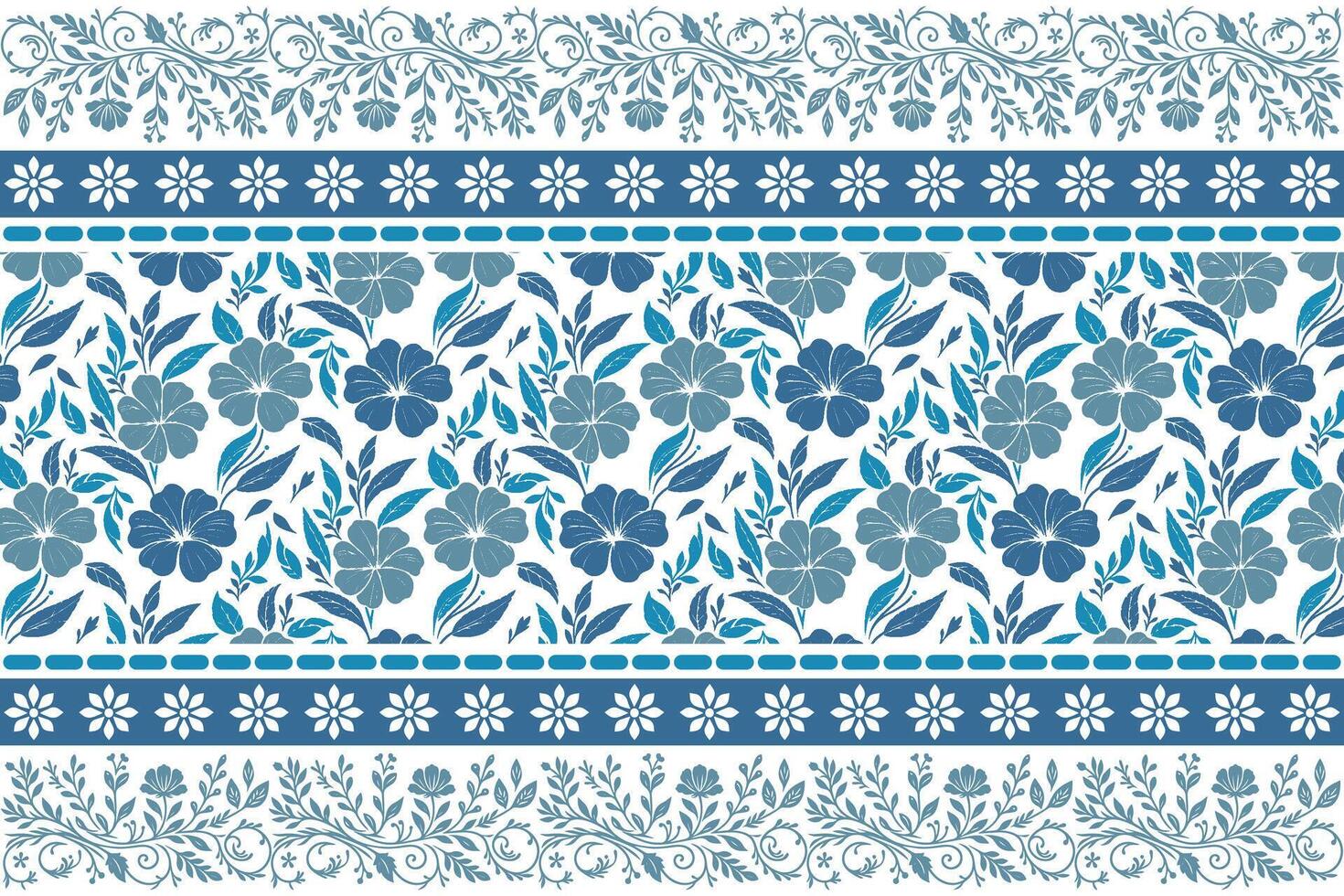 single line blue flower art with outlined leaf detail and a minimal decorative border for home wear applications vector