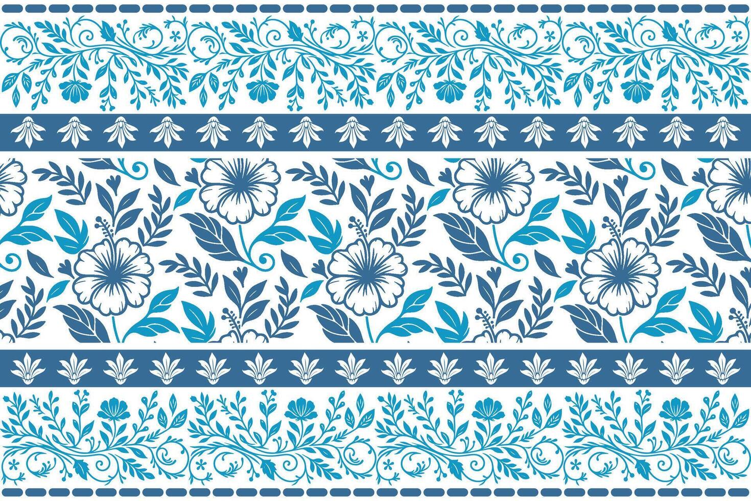 modern blue floral arrangement in one line art with balanced botanical border for bedsheets and accessories vector