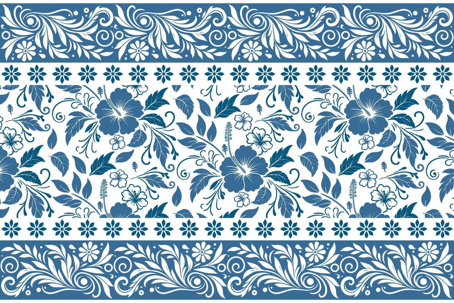 clean abstract floral layout with blue line elements and a structured ornamental border for fashion fabric prints vector