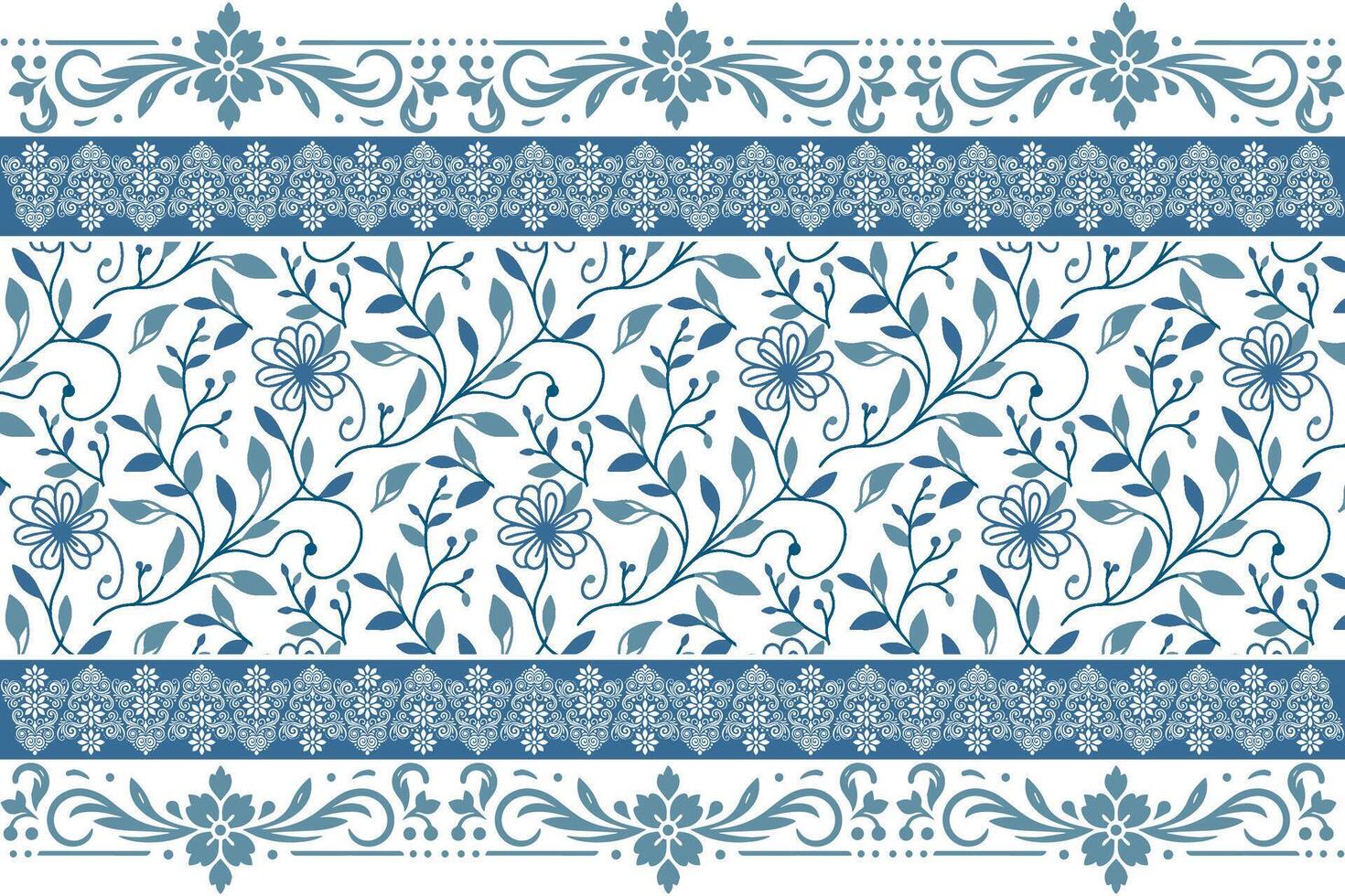 minimal blue flower artwork with single line stems and leaves framed in a delicate border for kitchen textiles vector