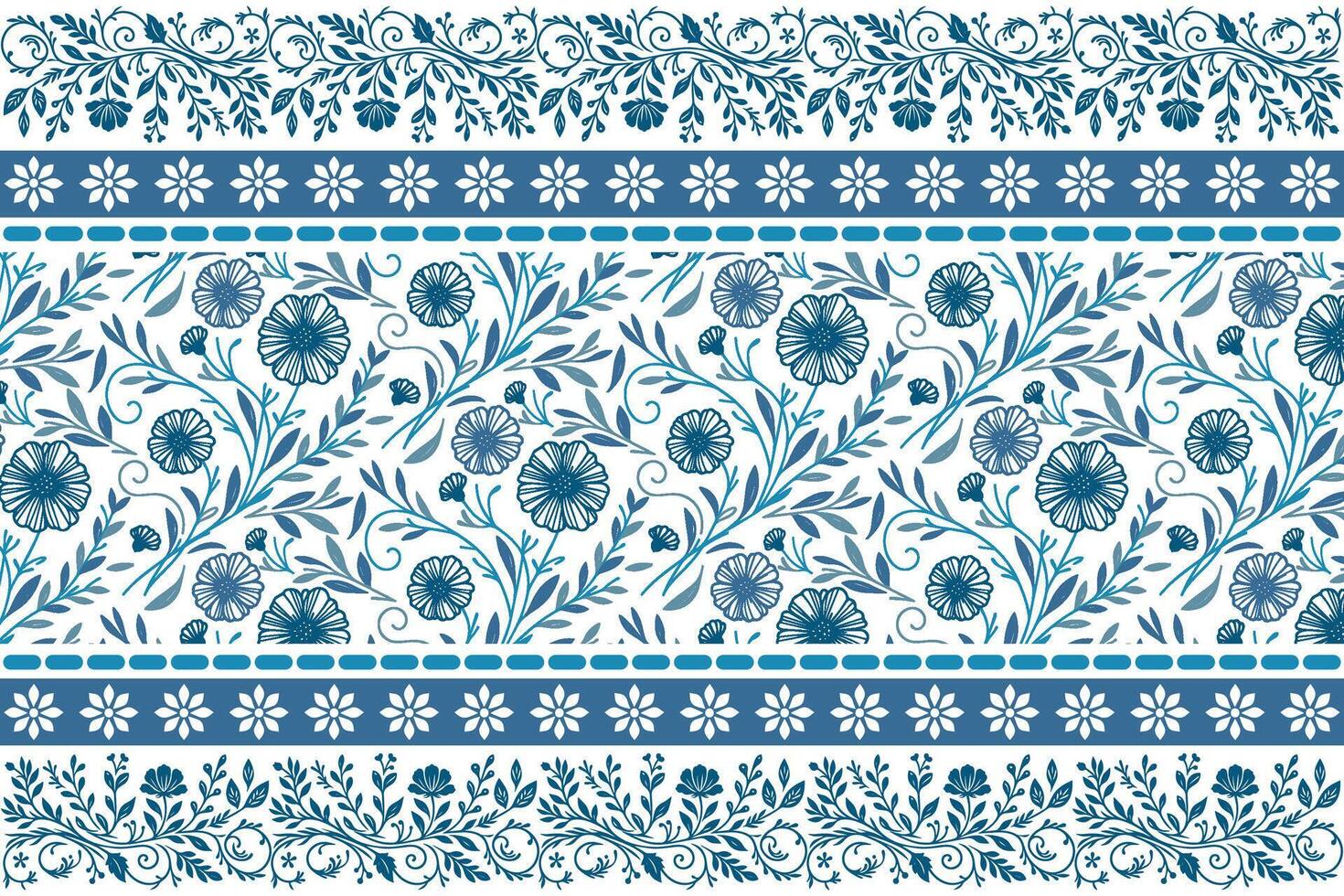 blue floral sketches arranged in a repeated border layout showcasing elegance and simplicity in line art style vector