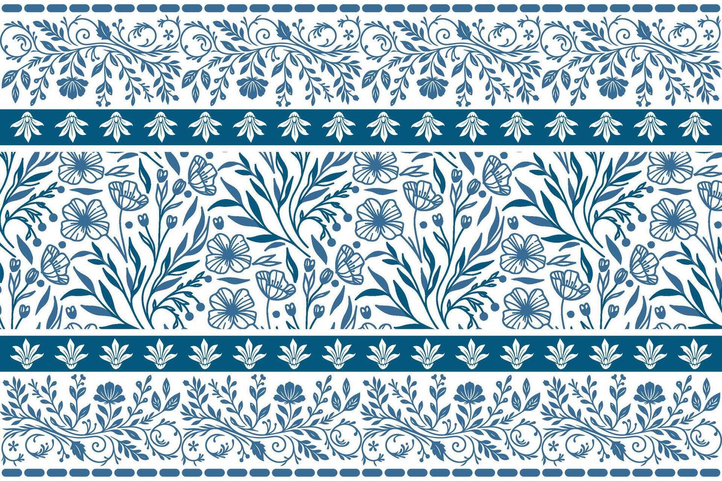 delicate botanical floral with hand drawn blue flower outlines framed by a sophisticated ornamental border vector