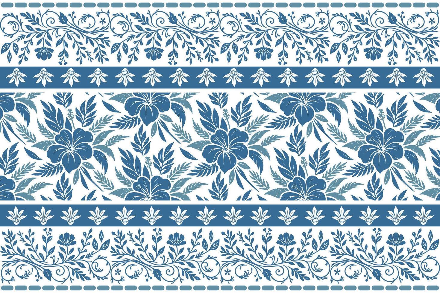 one line style floral layout with abstract blue flower sketches and refined ornamental borders perfect for bedsheet covers vector