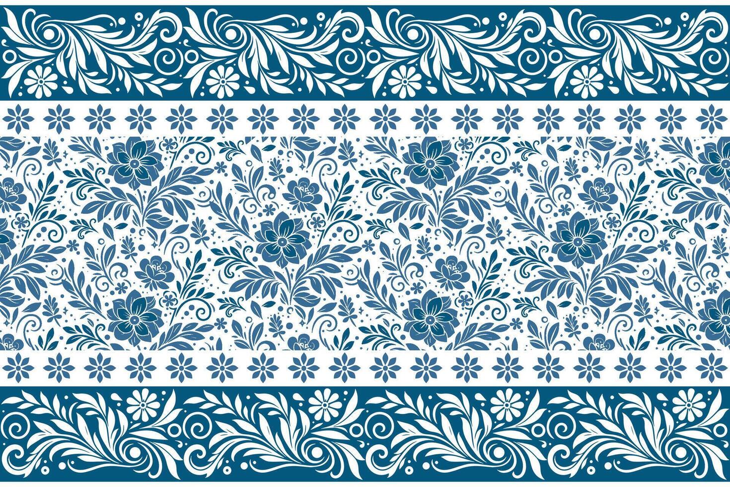 modern blue outline floral pattern with fine botanical elements and border detail suited for fashion and pillow cover prints vector