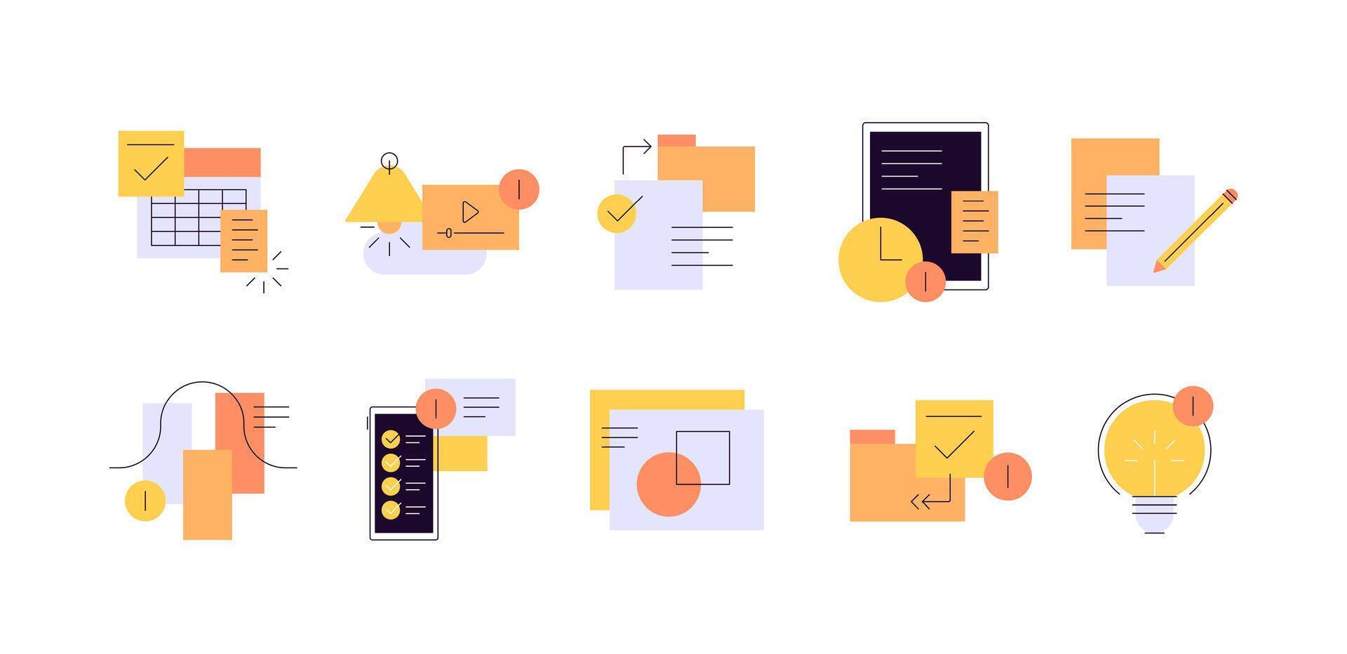 Office routine. Remote education. Planning and time management. Infographic elements vector