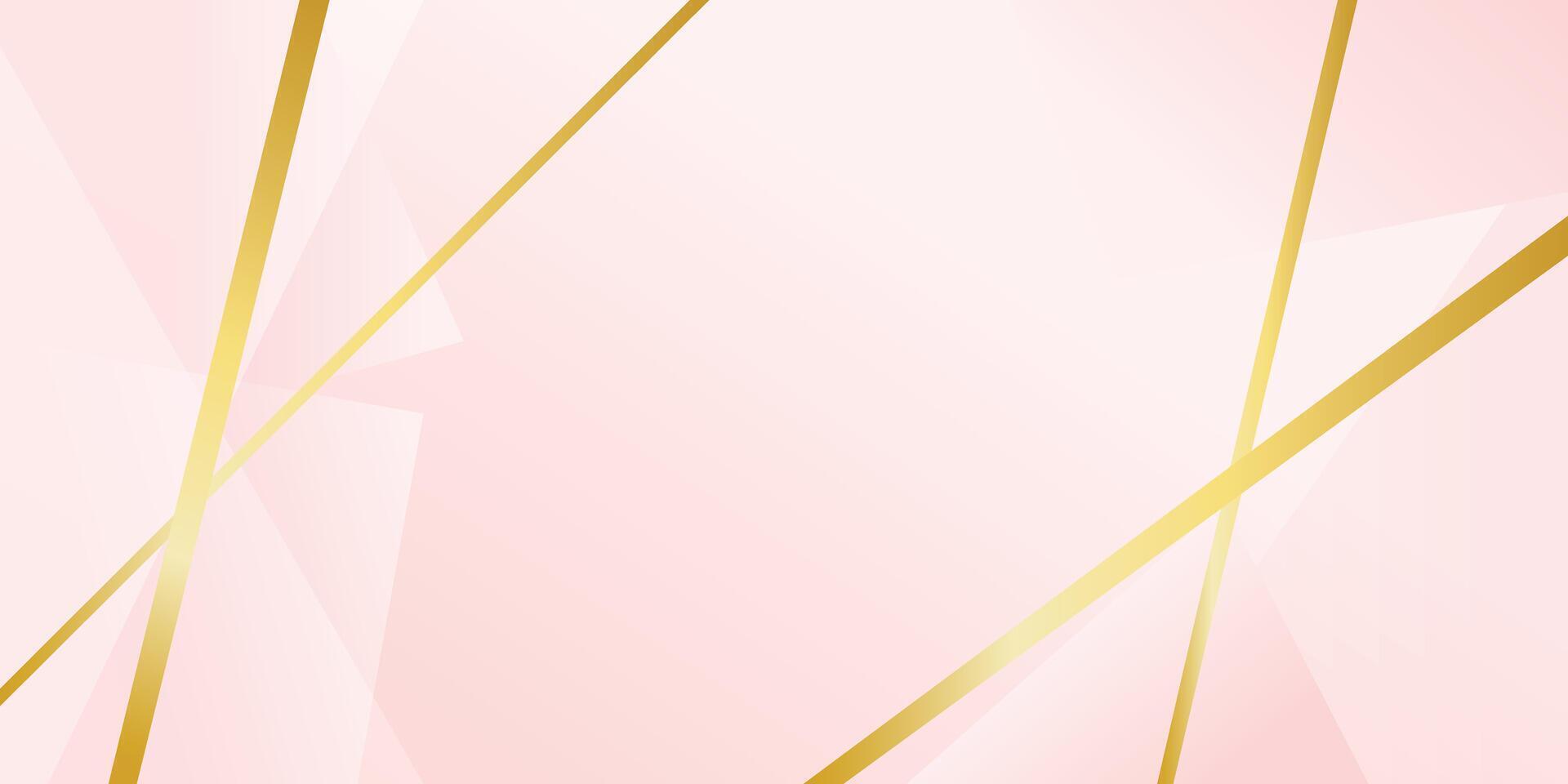 Light pink abstract background with triangle shape and gold lines border on pink gradient vector