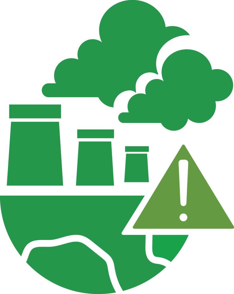 air pollution icon. green icon with a warning sign highlighting the issue of air quality and pollutiona. illustration vector